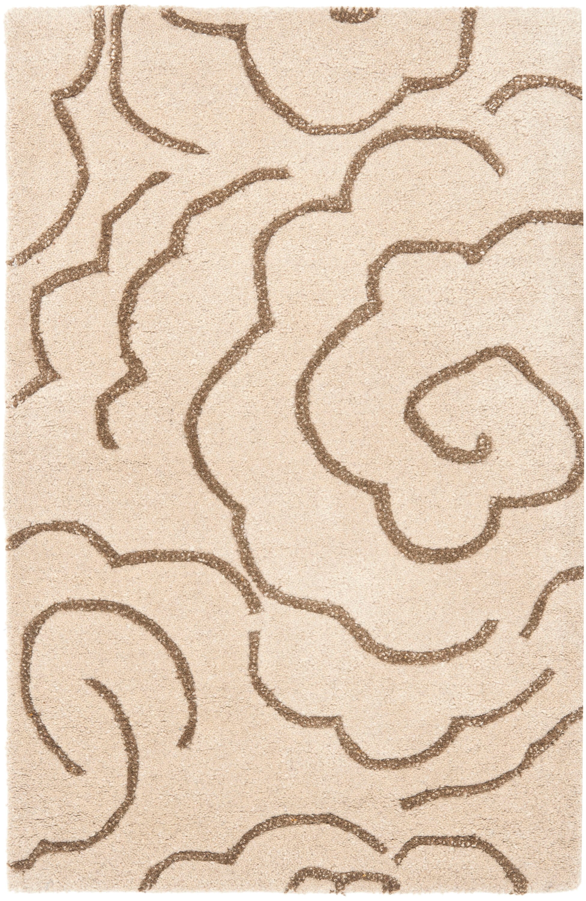 Ivory and Beige Tufted Floral Wool Area Rug, 2' x 3'