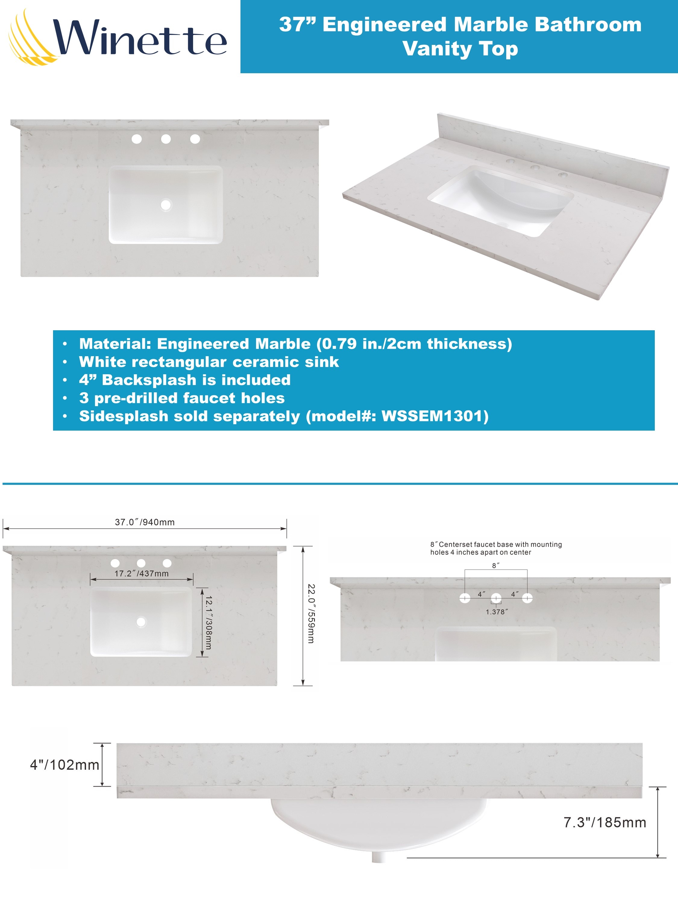 Winette WVTLW37 Vanity-Tops - View #2