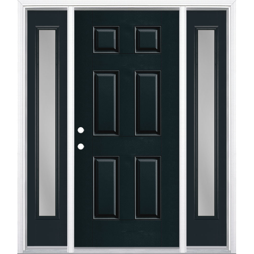 Masonite 1218392 60-in x 80-in x 4-9/16-in Fiberglass No glass Right-hand inswing Eclipse Painted Prehung Front Door with Sidelights with Brickmould Insulating core