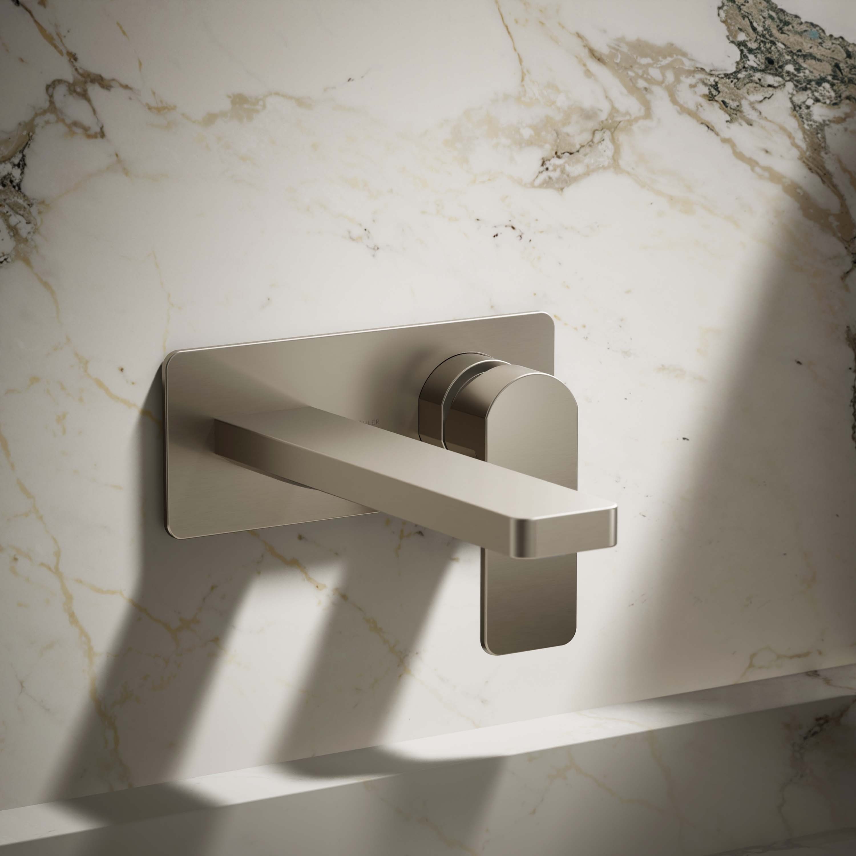 KOHLER K-22567-4-BN Parallel Vibrant Brushed Nickel Wall-mount 1-handle WaterSense Low-arc Commercial/Residential Handle Bathroom Sink Faucet with Deck Plate