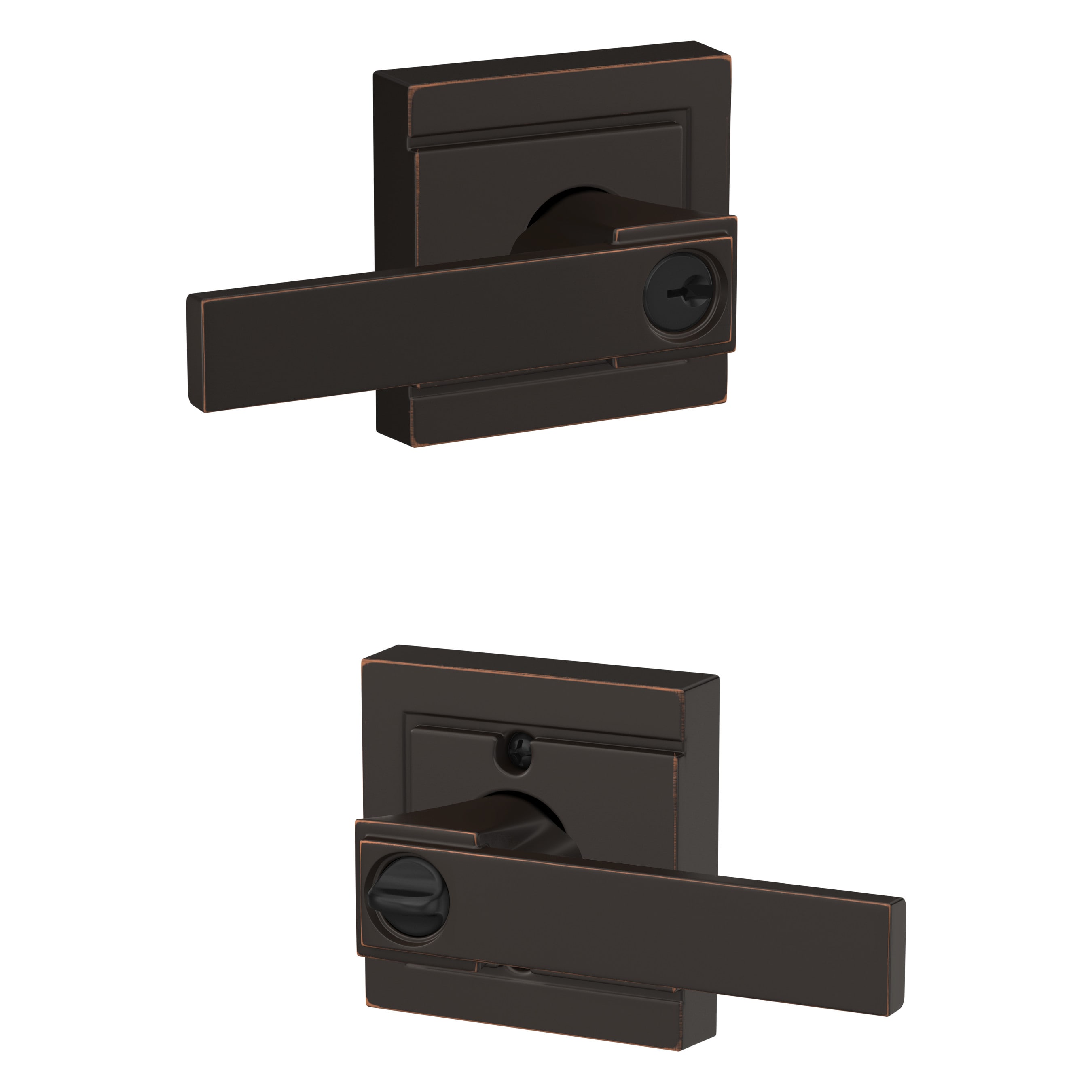 Schlage F51A NBK 716 ULD Northbrook - Upland Aged Bronze Universal Exterior Keyed entry Door Handle