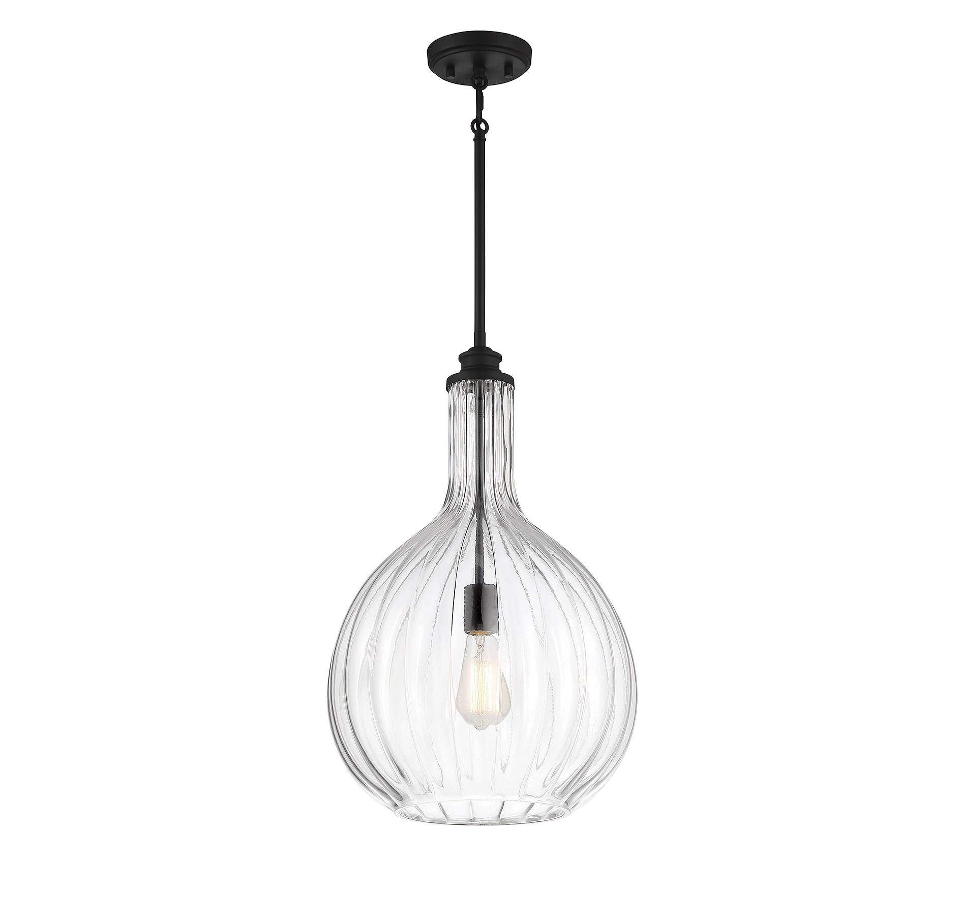 Brandon 22" Matte Black Modern Pendant with Fluted Glass Shade