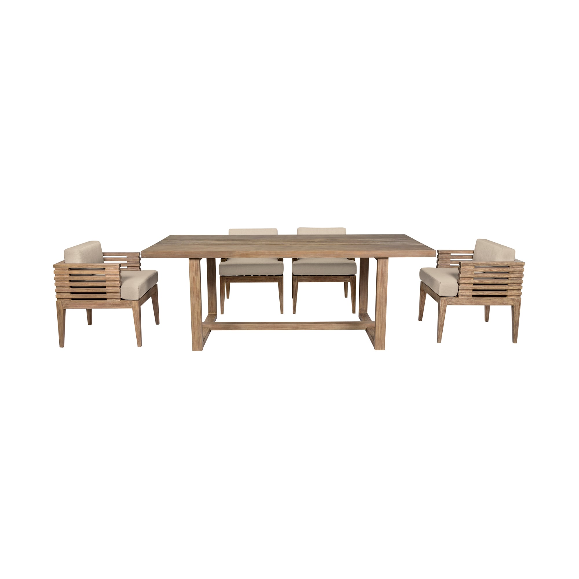Armen Living SETVIDI5EUCTP 5 -Piece Natural Patio Dining Set Wood Rectangle Table with 4 Tan Cushions Stationary Chairs