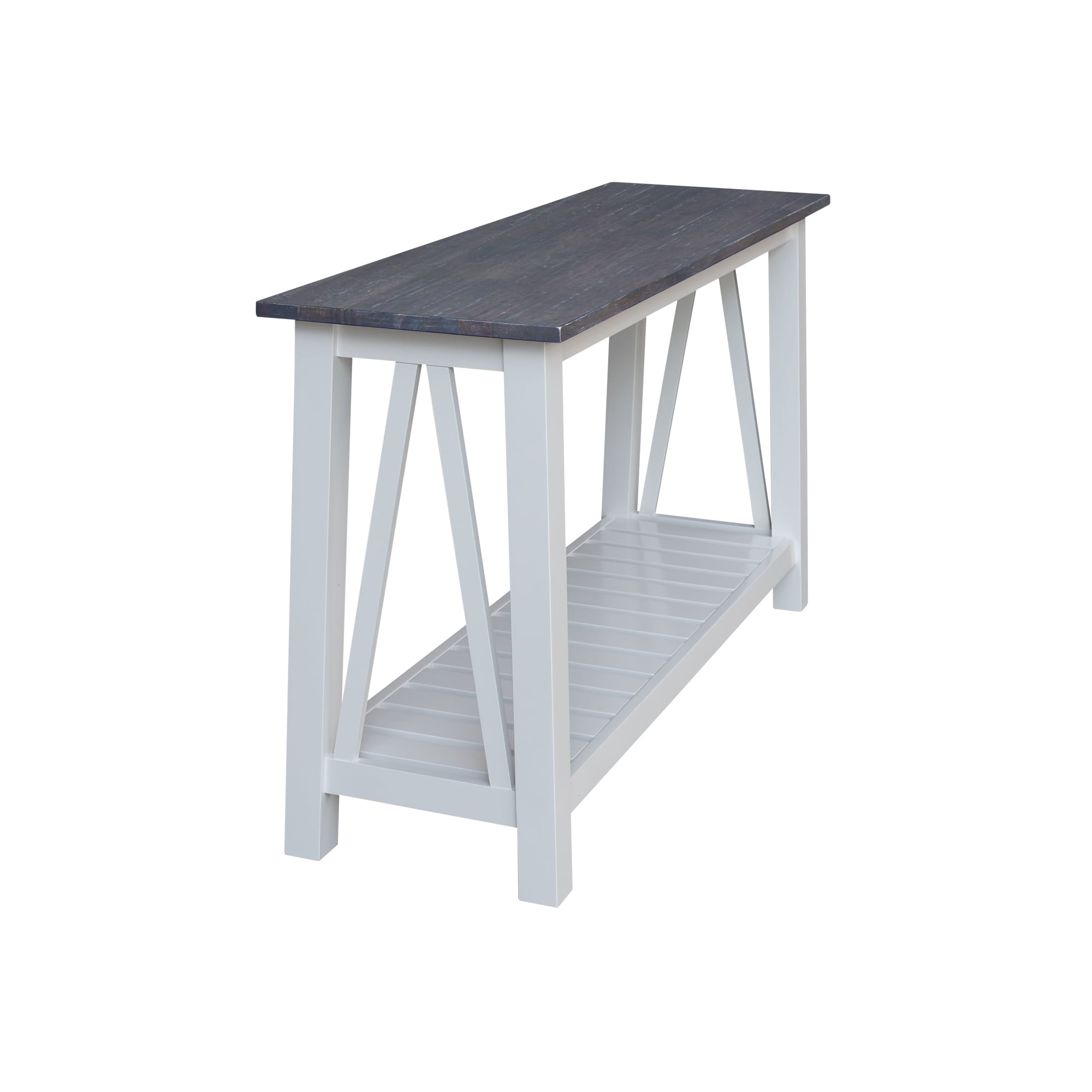 Surrey 65" White and Heather Gray Solid Wood Console Table with Storage