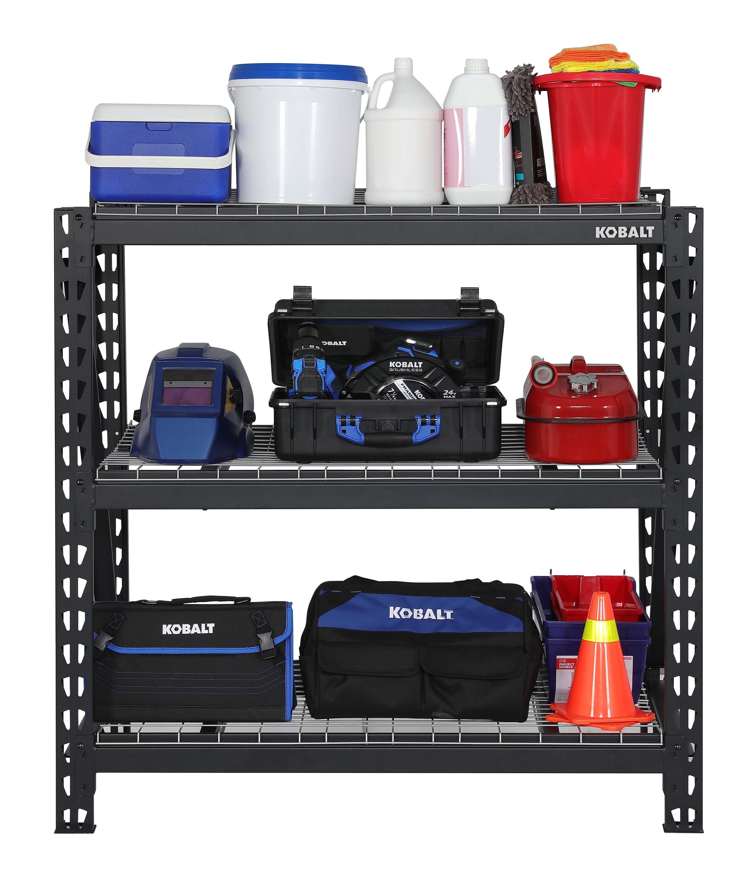 Kobalt Steel Heavy Duty 3-Tier Utility Shelving Unit (48-in W x 24-in D x  47-in H), Black in the Freestanding Shelving Units department at