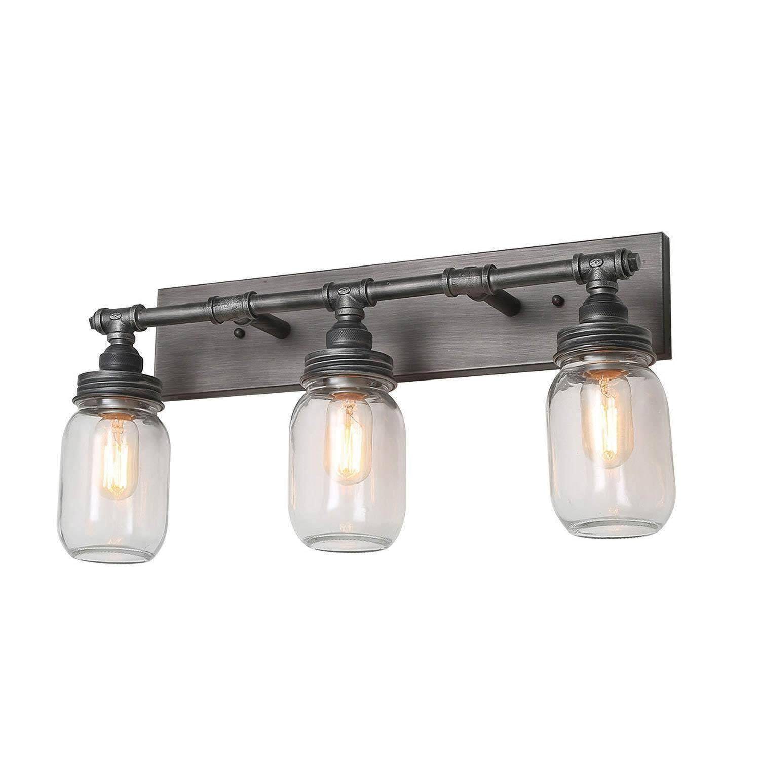 Pewter & Black 24'' Industrial Mason Jar Vanity Light