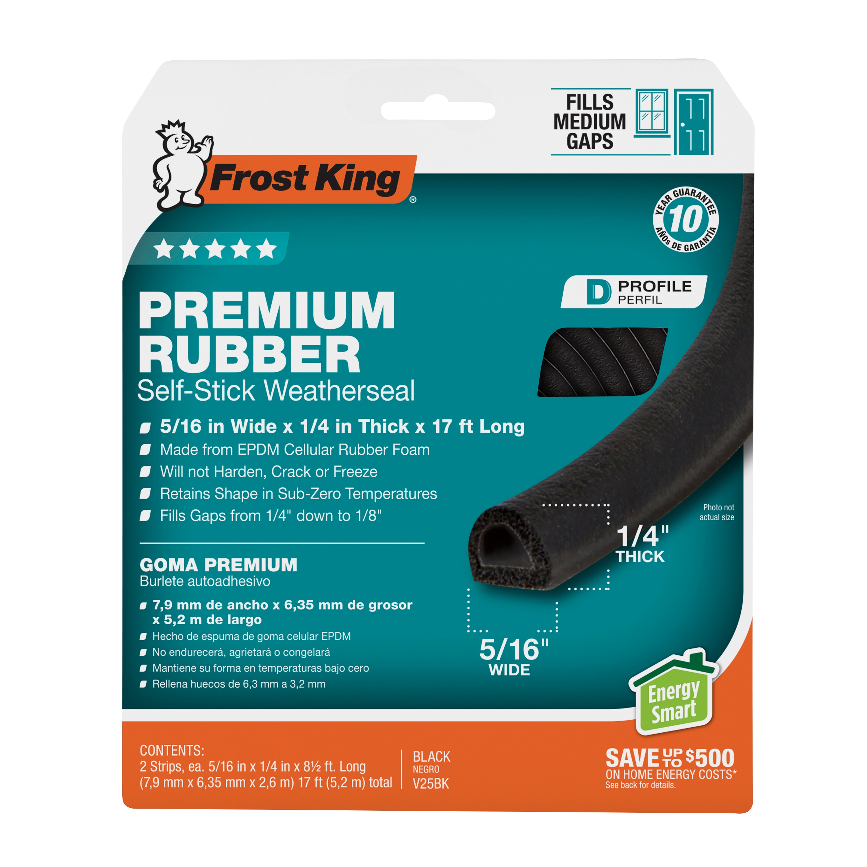 V-Seal Weather-Strip Brown Thermwell Frost King 7/8" x 17' Self Stick 2 Pack 