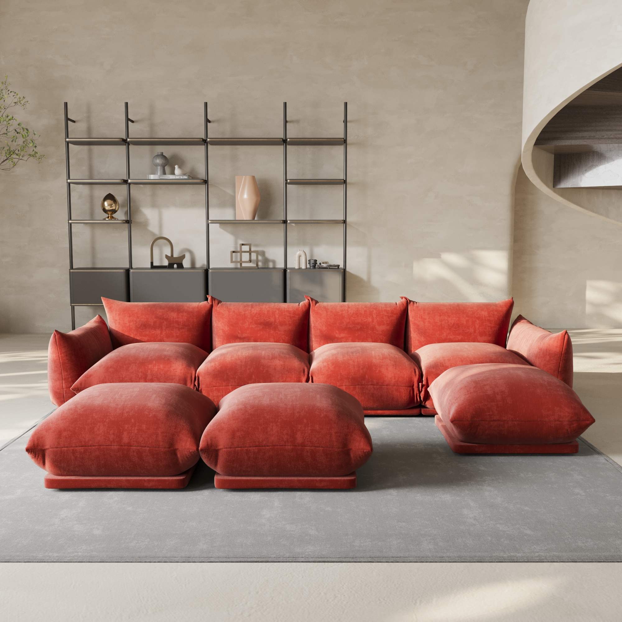 BuotiqHom DH-A-119OR-S4+3 131-in Modern Orange Chenille 4 -seater Sectional