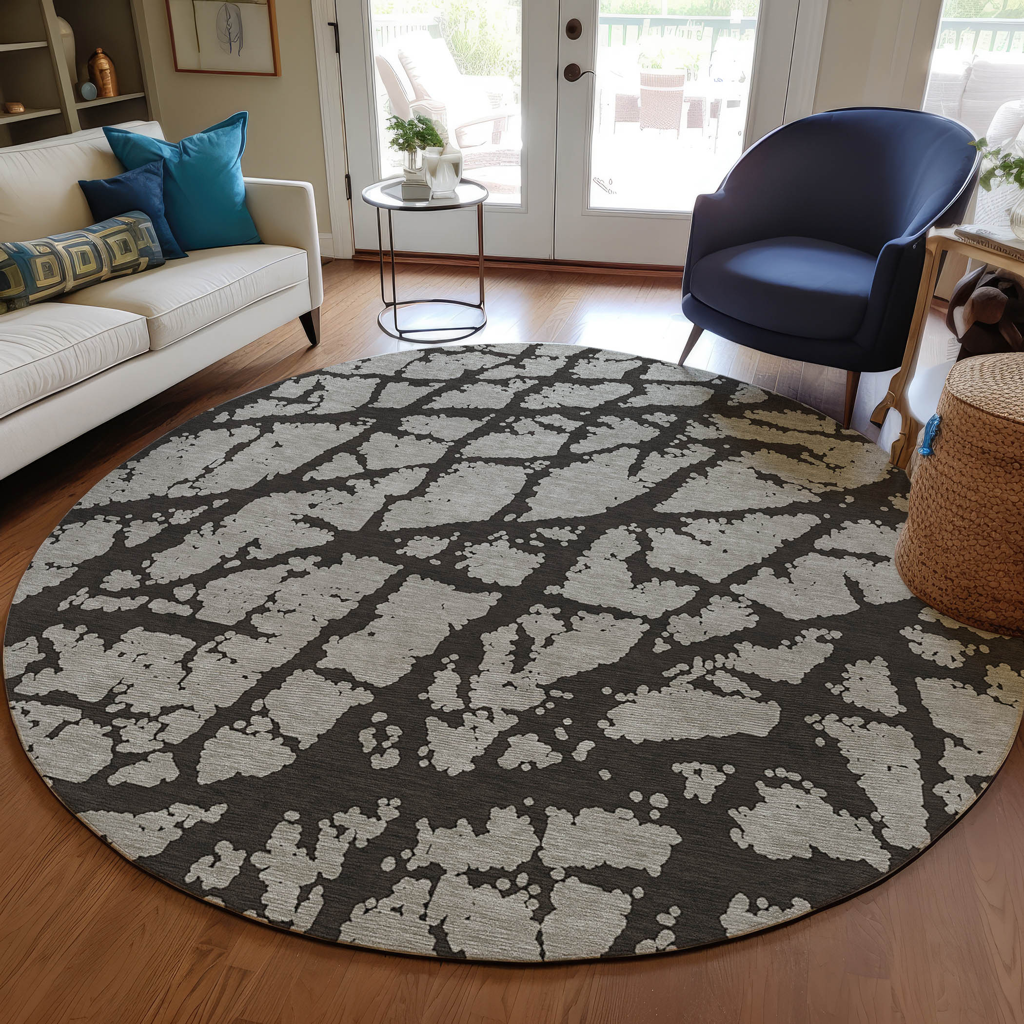 Addison Rugs ACN501BK8RO Chantille ACN5010BK 8 x 8 (ft) Polyester Black Round Indoor/Outdoor Abstract Machine washable Area rug