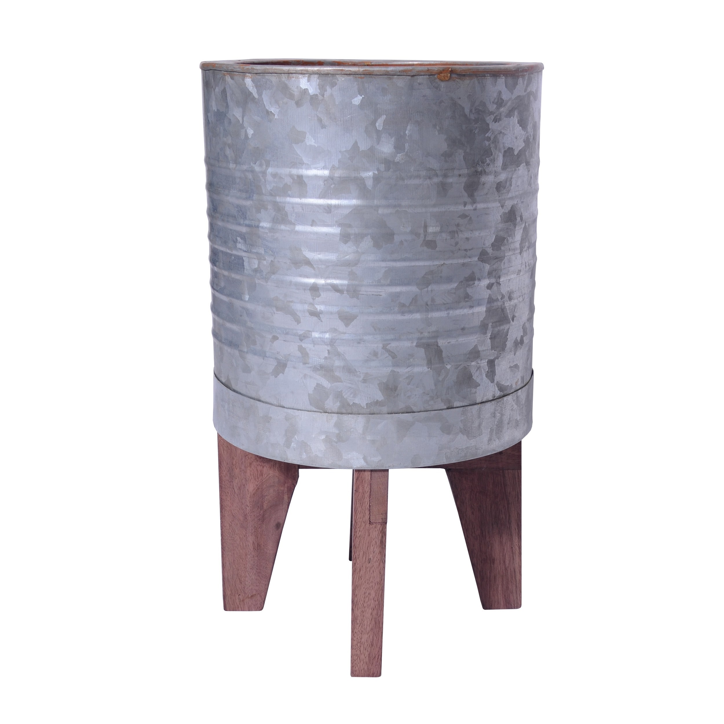 Kahomvis BENZ-QPB0-170 Round 8.0-in W Medium Silver Metal Indoor/Outdoor Planter