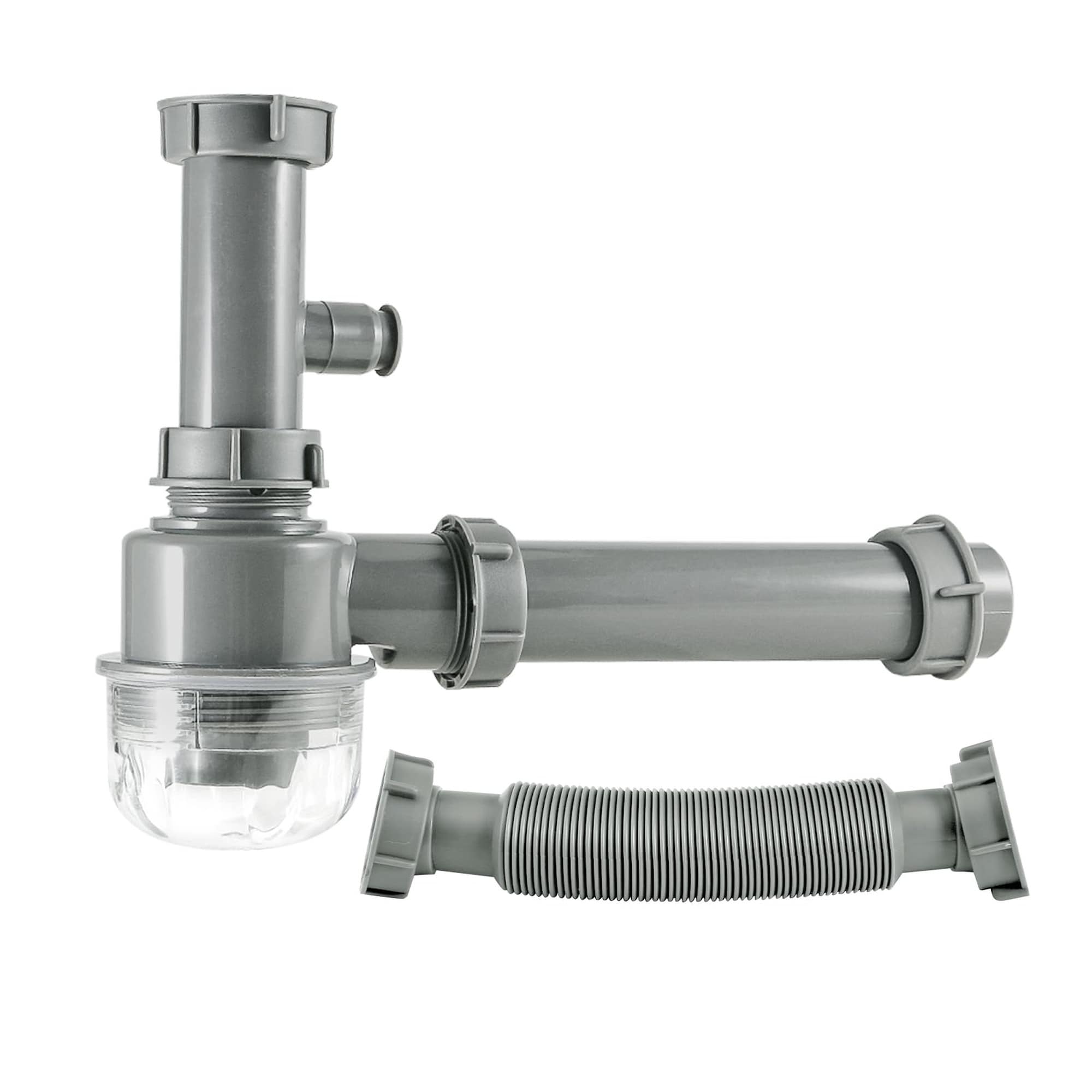 Numhew - 11.41in L 1-1/2in Adjustable Height Gray Kitchen Sink Drain Kit with P-Trap Strainer and...