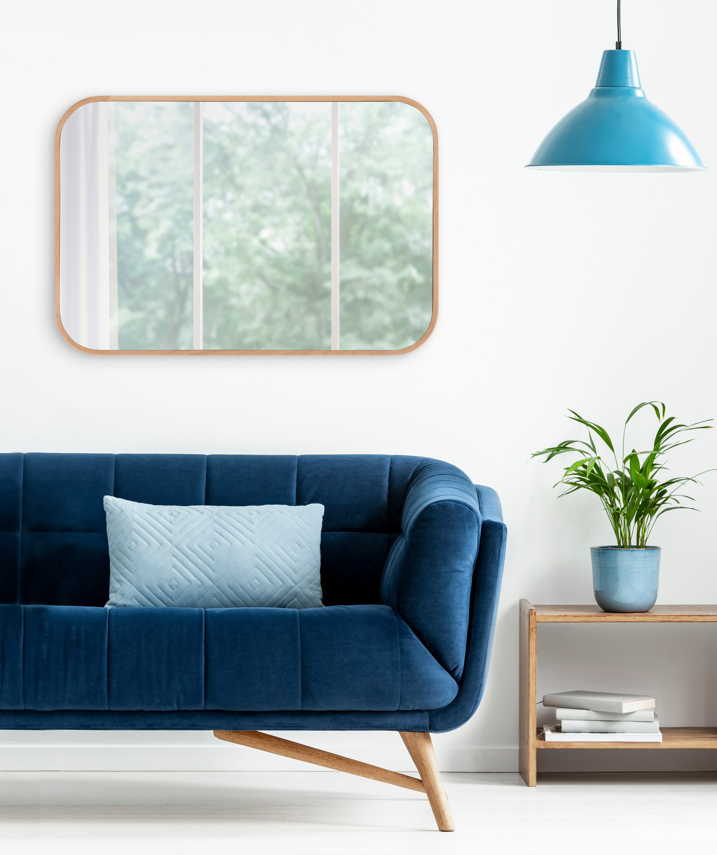 Scandinavian Inspired Natural Wood Rounded Rectangular Wall Mirror