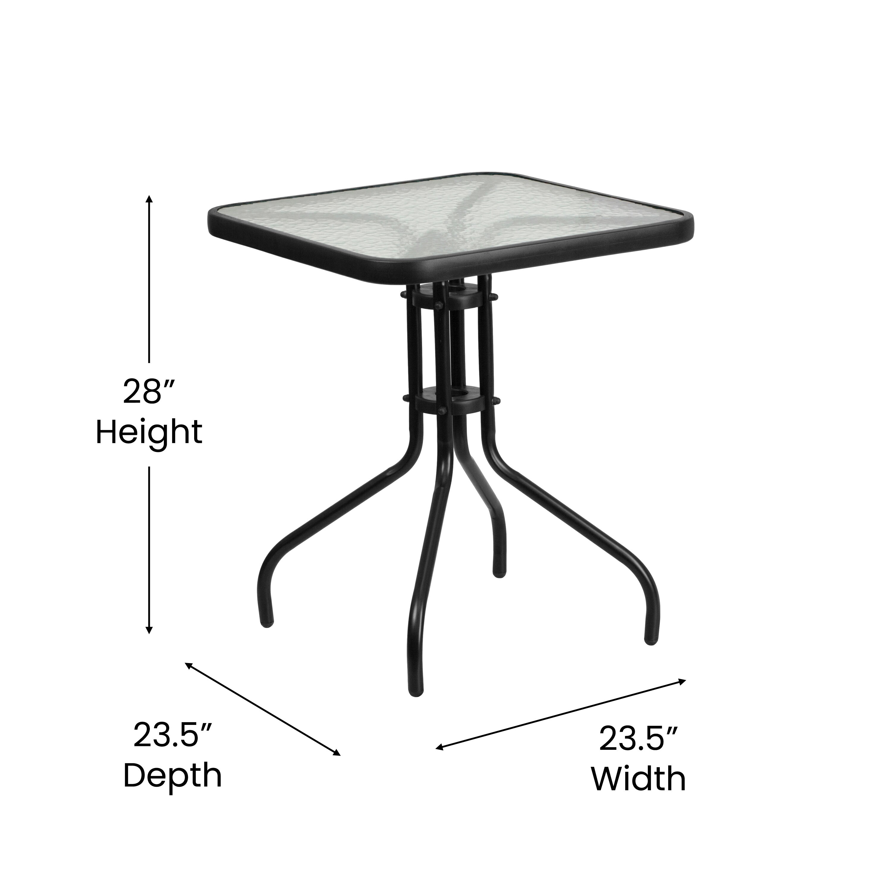 23.5'' Square Tempered Glass Metal Bistro Dining Table in Black