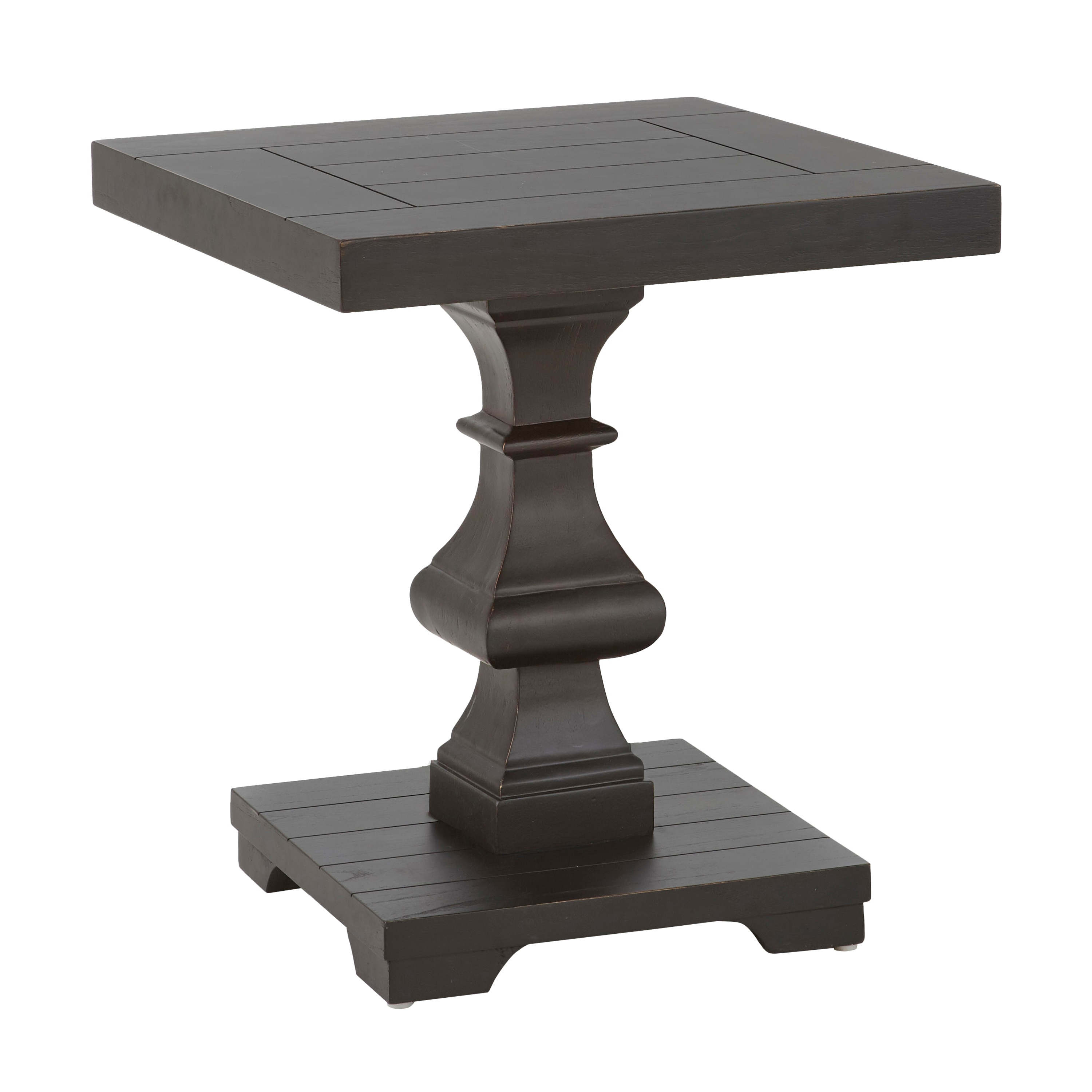 Dory Black Solid Wood Square End Table with Pedestal Base