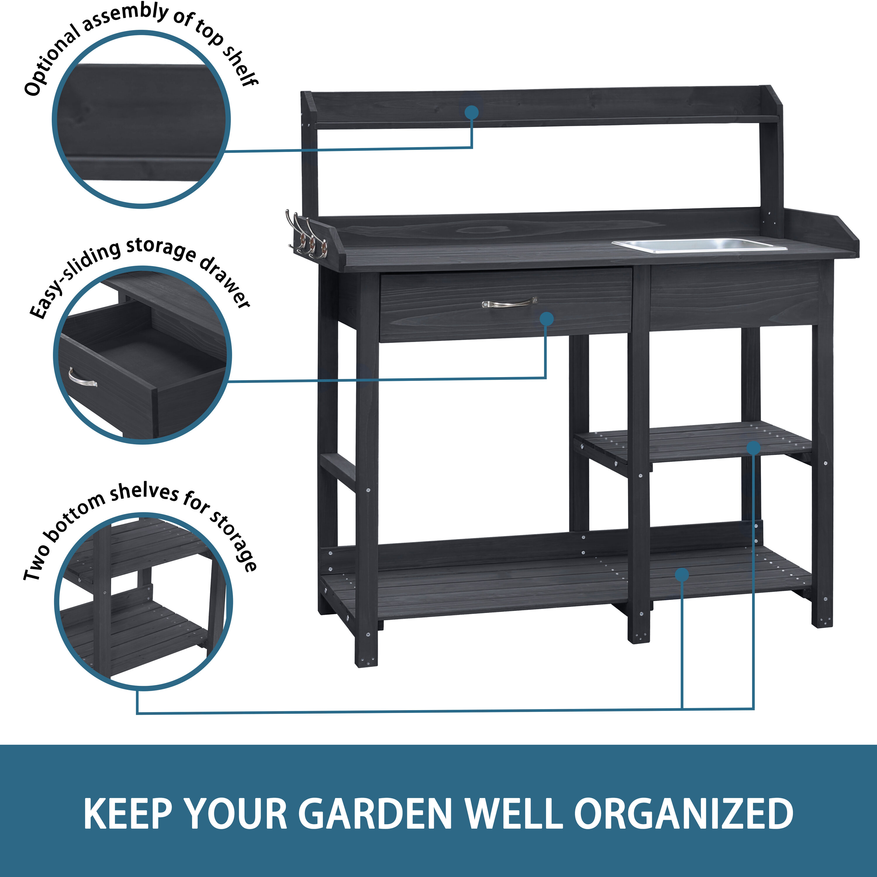 VEIKOUS PG0103-02GY-03 Potting-Benches - View #5
