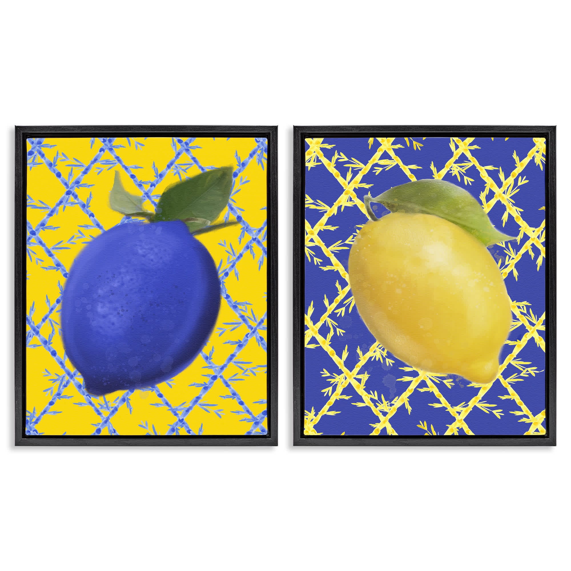 Stupell Industries B2-779-FFB-2PC-16X20 Bold Blue and Yellow Lemons 2 Piece Black Framed Floater Canvas Set By Matthew Piotrowicz 17 x 21