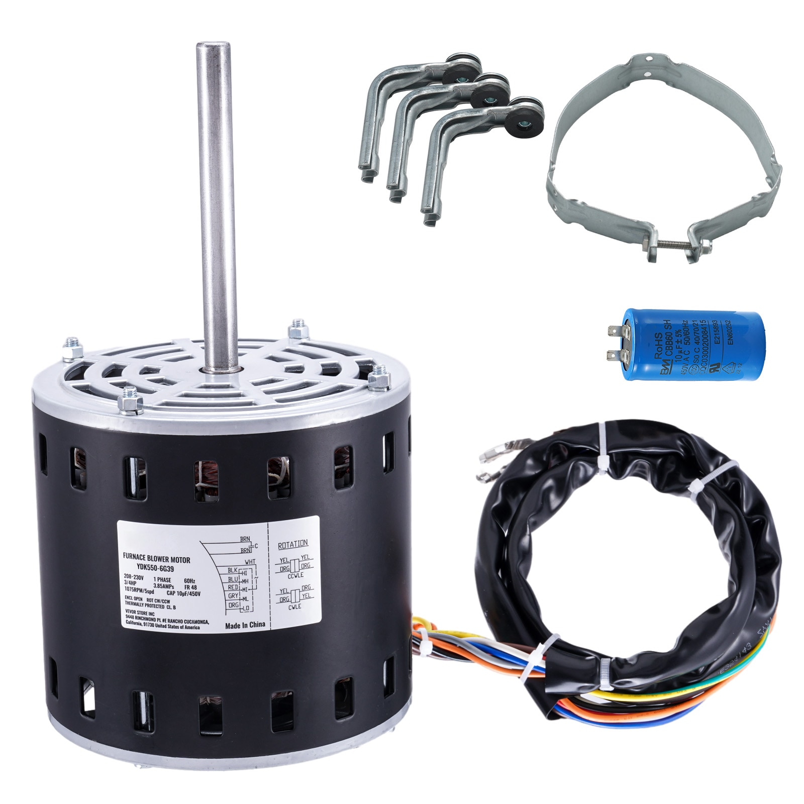 VEVOR MSFGJDJG34HP581QQV6 3/4HP Furnace Blower Motor 3/4-HP Low profile Indoor Blower Fan