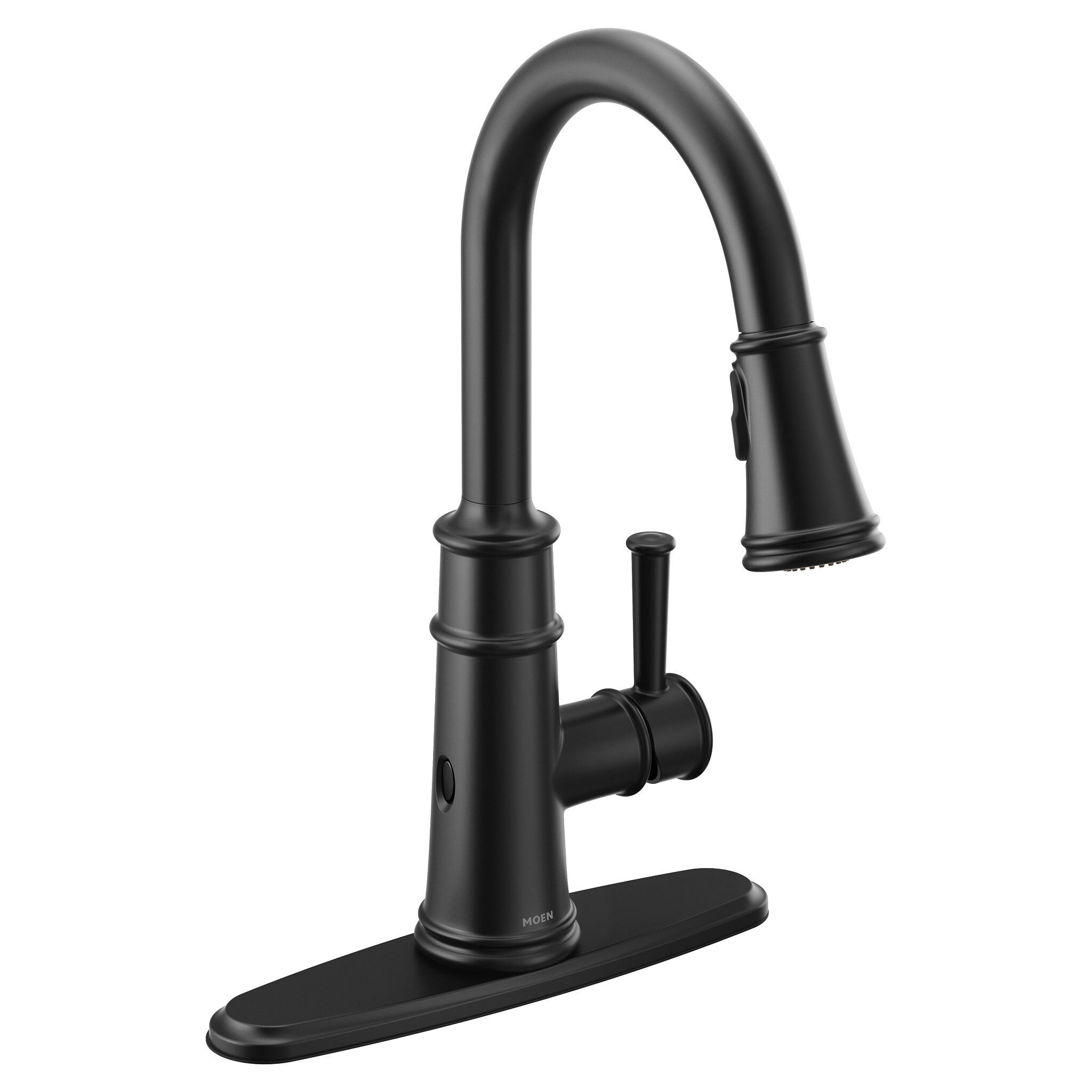 Moen Belfield Matte Black Single Handle Pull-down Touchless Kitchen Faucet  with Sprayer (Deck Plate Included) in the Kitchen Faucets department at