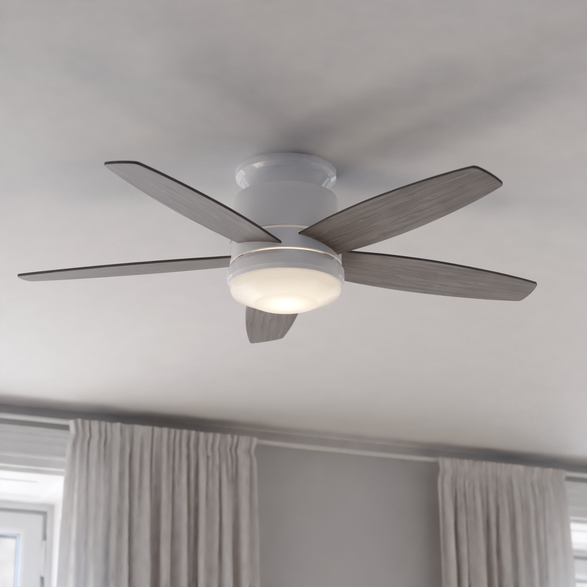 Cascadia F0119 Armon 44-in Integrated LED Flush Mount White with White-Gray Elm Blades Ceiling Fan With Light and Remote ( 5 -Blade )
