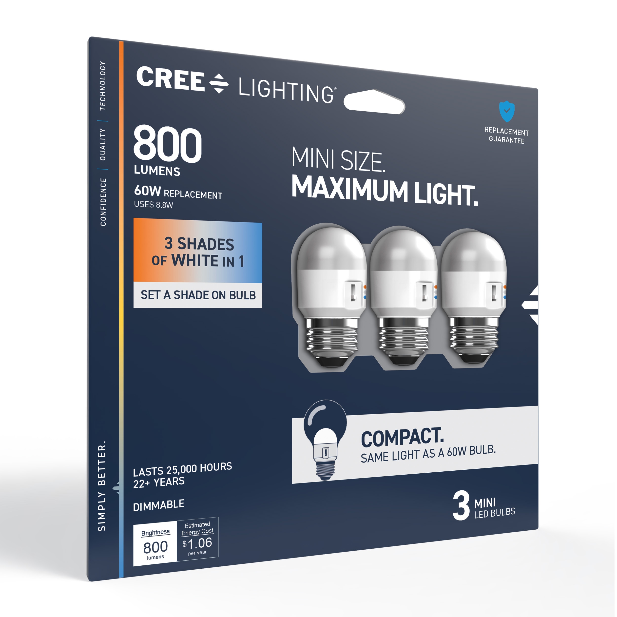 Cree Lighting CLB800A3CCTMINI3 60 -Watt EQ E26 Switchable white Medium base (E-26) Dimmable LED General purpose Light Bulb 3 -Pack