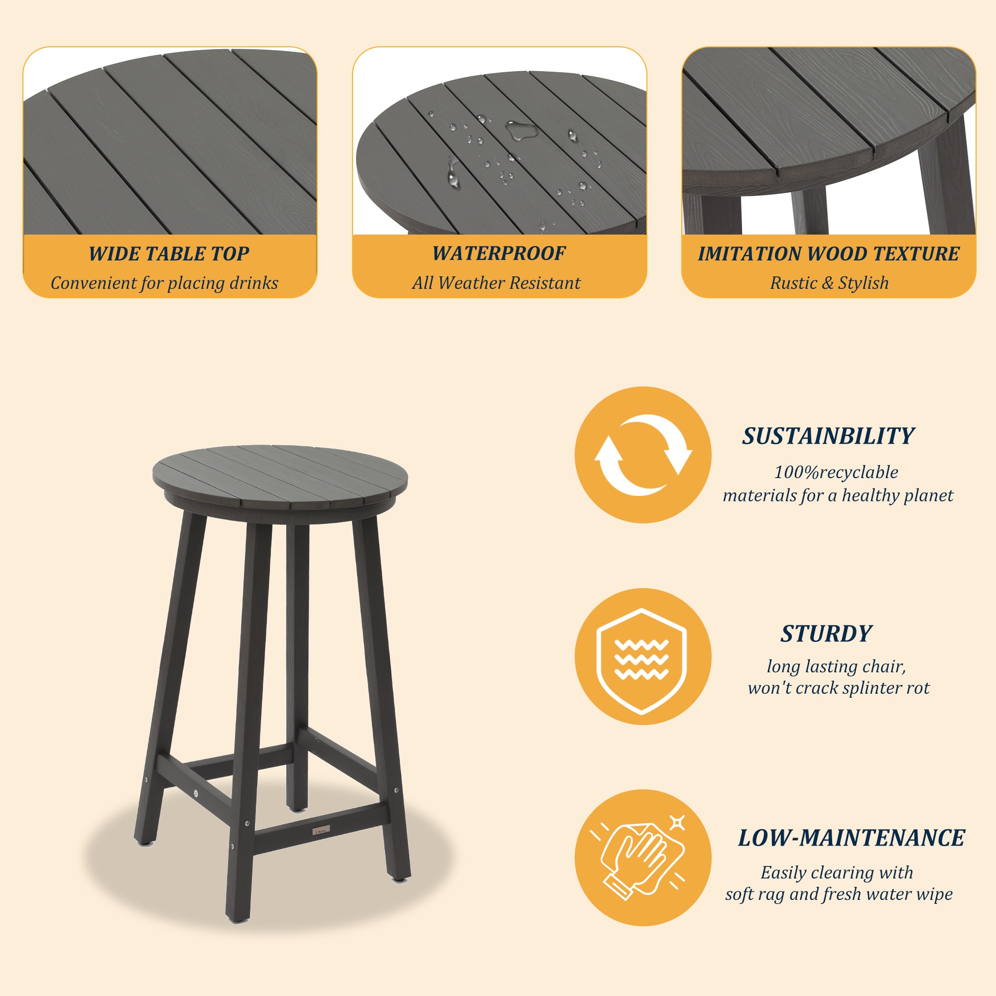Clihome CL-B03-GY Patio-Tables - View #5