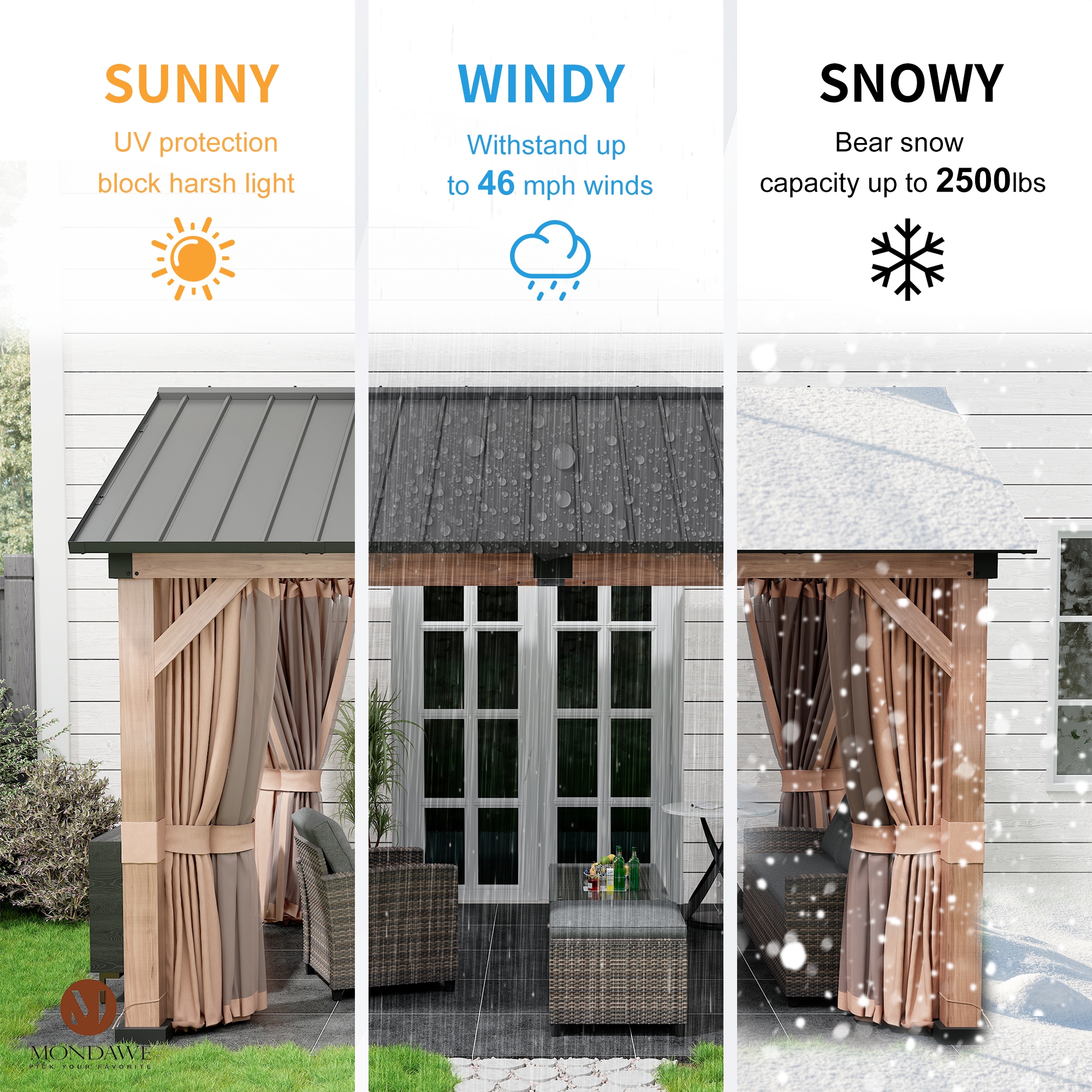 11' x 13' Brown Aluminum Patio Gazebo with Black Roof