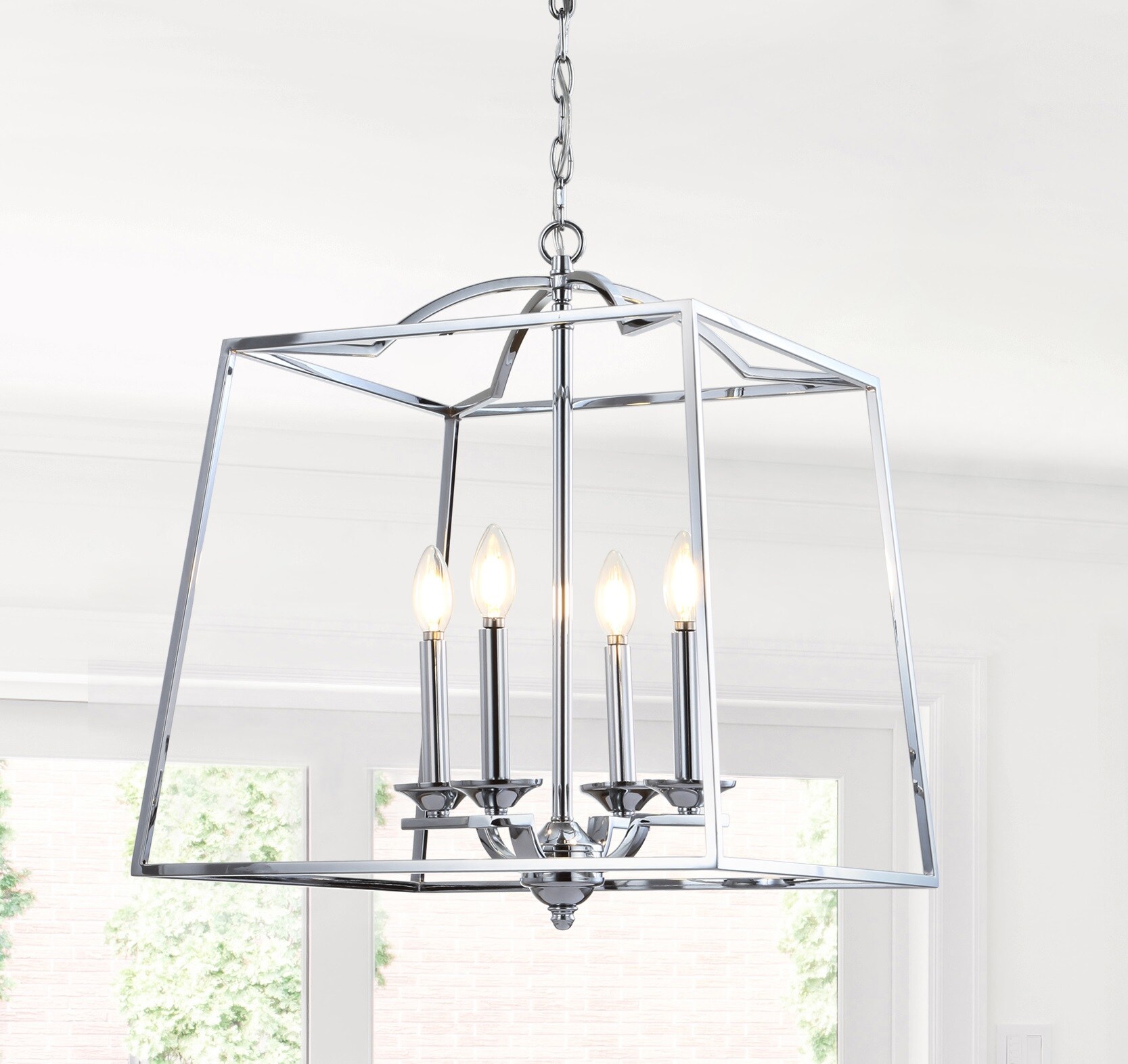 Gloria Polished Chrome 19" LED Lantern Pendant - Adjustable Height