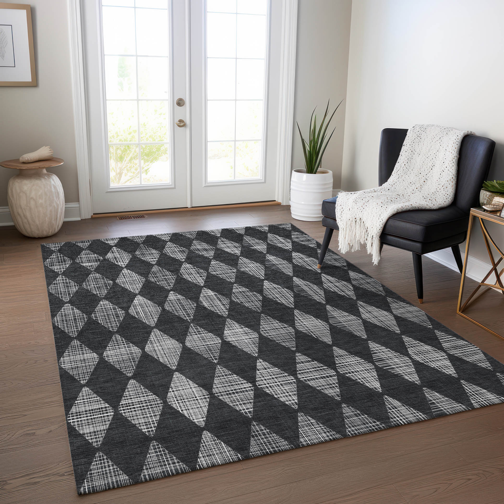 Addison Rugs ACN578CC8X10 Chantille ACN578CC 8 x 10 (ft) Polyester Charcoal Rectangular Indoor/Outdoor Geometric Machine washable Area rug
