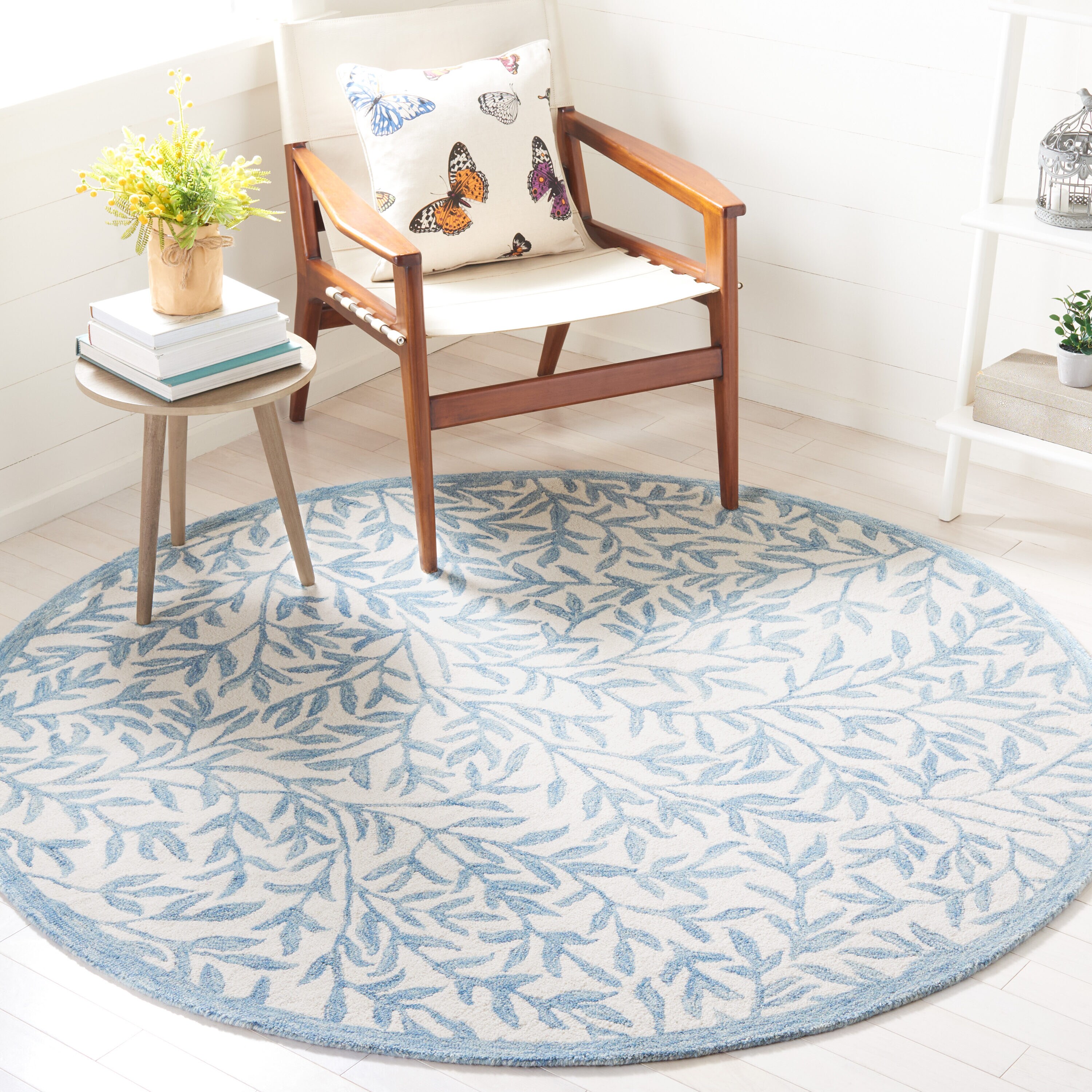  Jardin 753 Ivory/Blue Contemporary 6Ft x 6Ft Round Rug