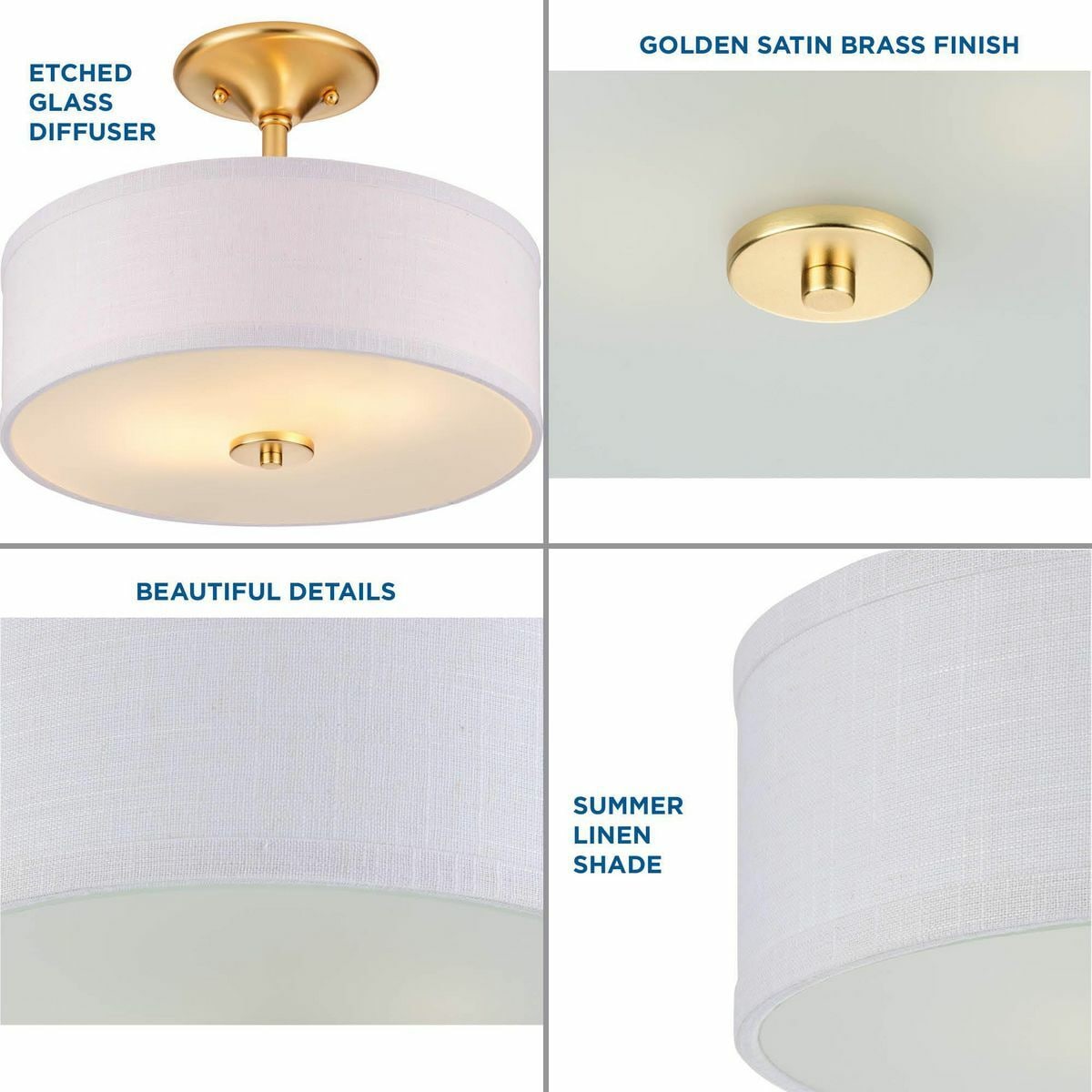 Elegant 18" Satin Brass Semi-Flush Mount with Summer Linen Shade