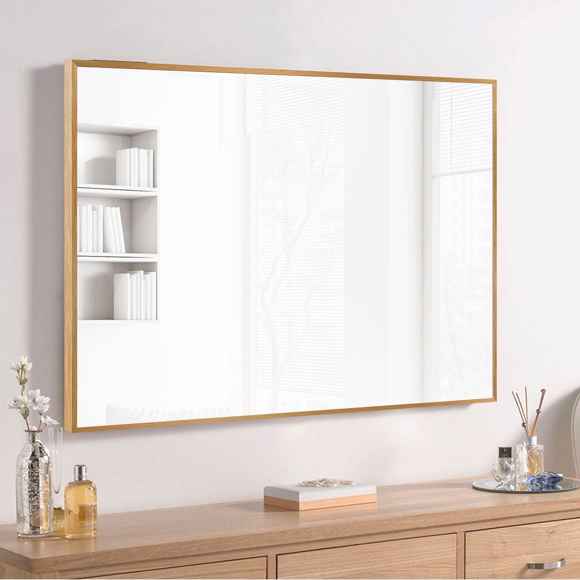 NeuType 35.83-in W x 24.02-in H Gold Framed Wall Mirror at