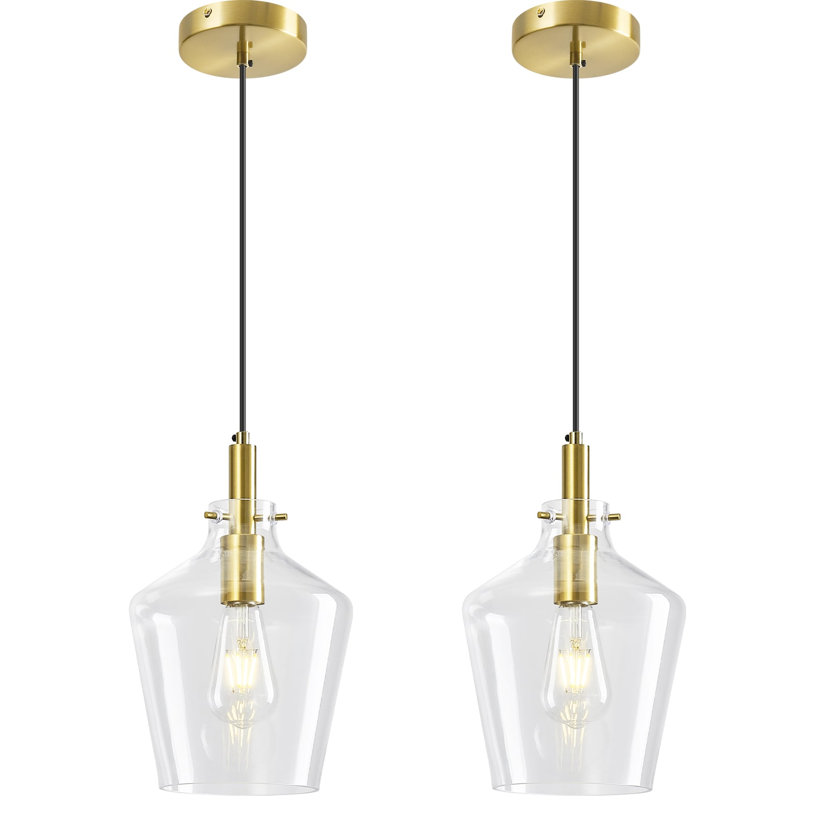 ZHLLMQ Farmhouse 7.48in 1-Light 2 Pack Gold Series Non Integrated LED Industrial Clear Glass Jar Shade Adjustable Pendant Lighting for Kitchen Island