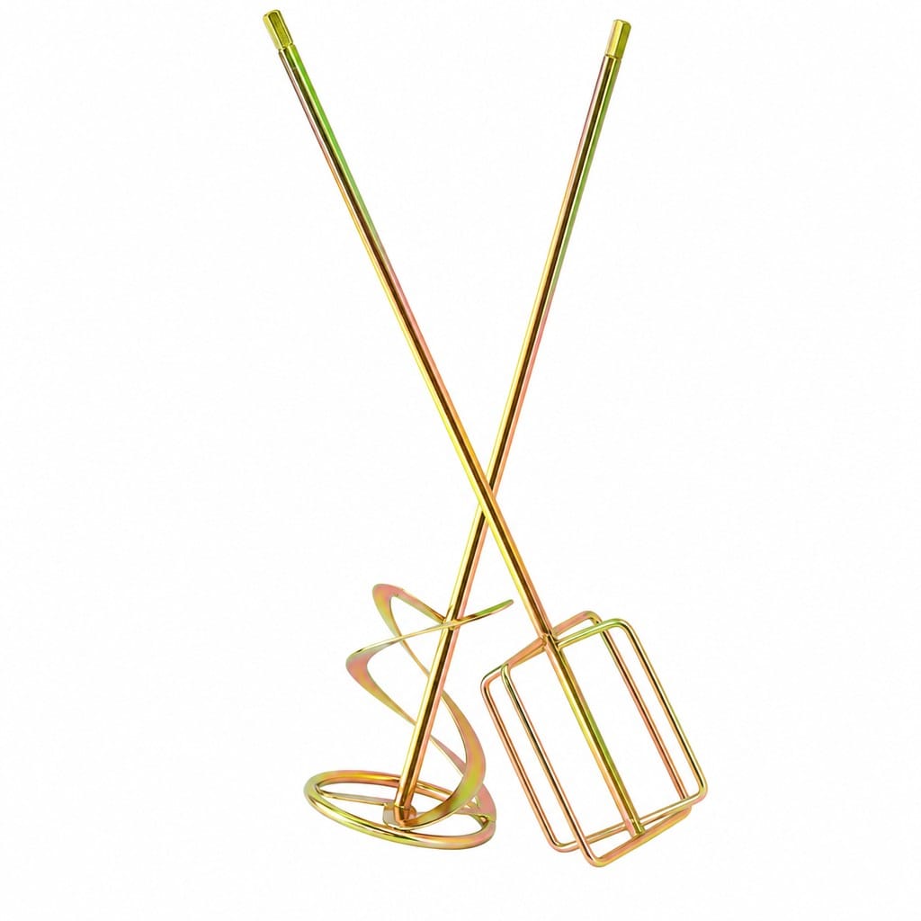 OGETFUUR 2 Pack 5 Gallon Paint Mixer for Drill Rustproof Zinc Plated Steel Paddle Stirrer Attachment for Resin Concrete and More Gold Square Handle