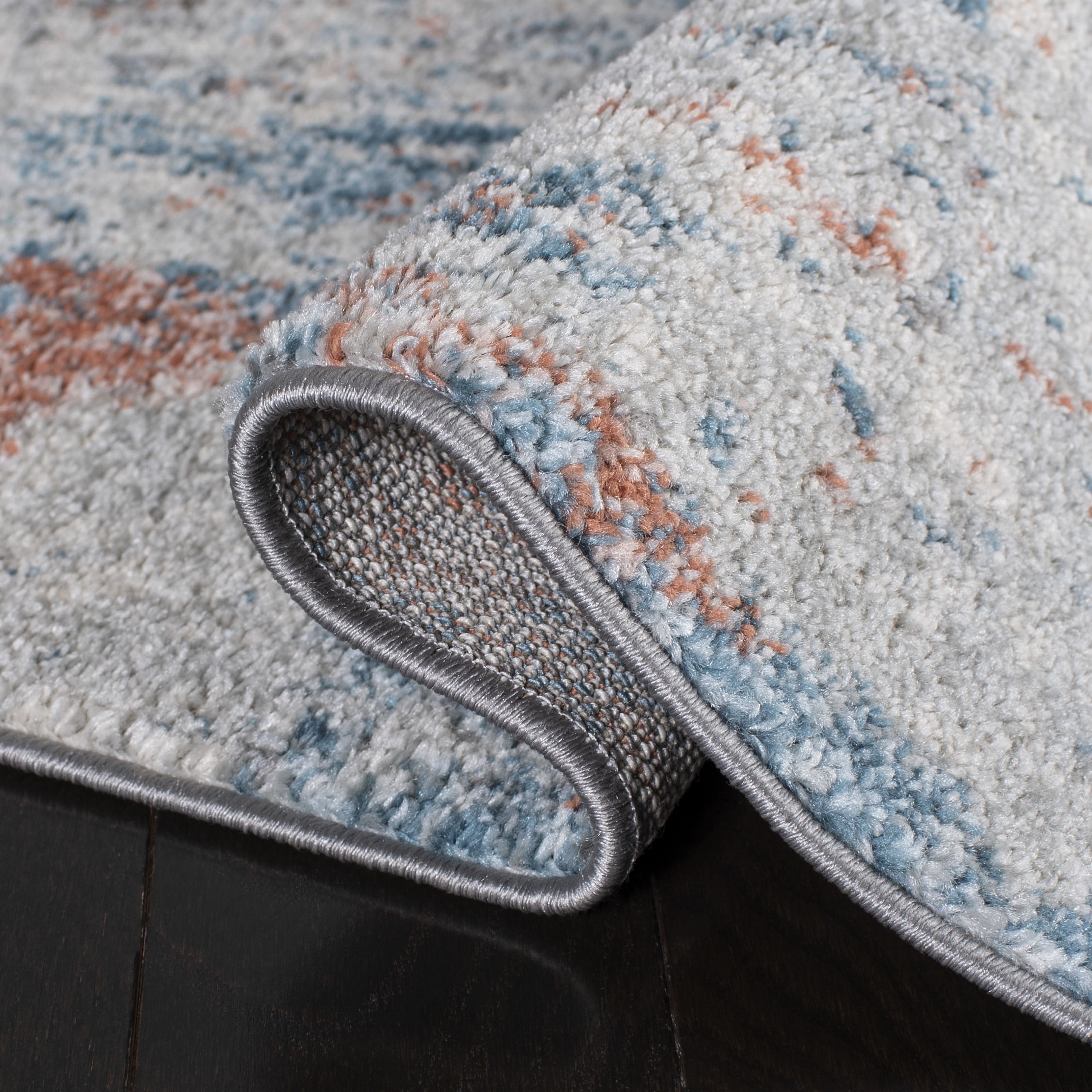 Ivory and Blue Round Abstract Hand-knotted Rug