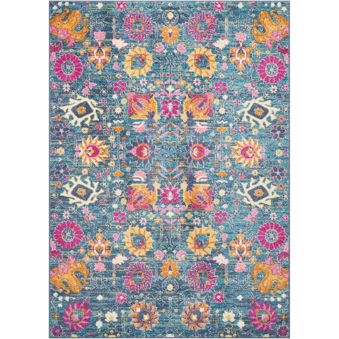 HomeRoots 4000385171 4 x 6 (ft) Polypropylene Denim Rectangular Indoor Floral Area rug