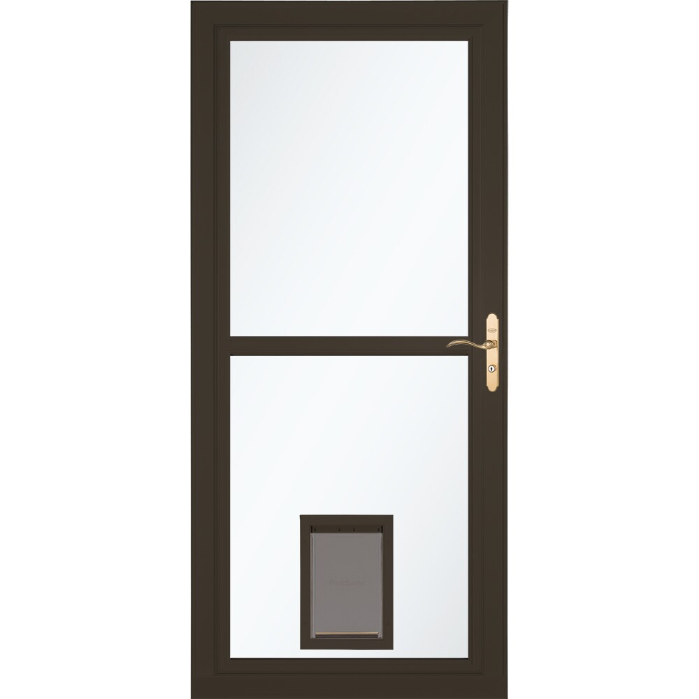 LARSON Tradewinds Selection Pet Door 32-in x 81-in Elk Full-view Retractable Screen Aluminum Storm Door with Polished Brass Handle in Brown -  1467904107