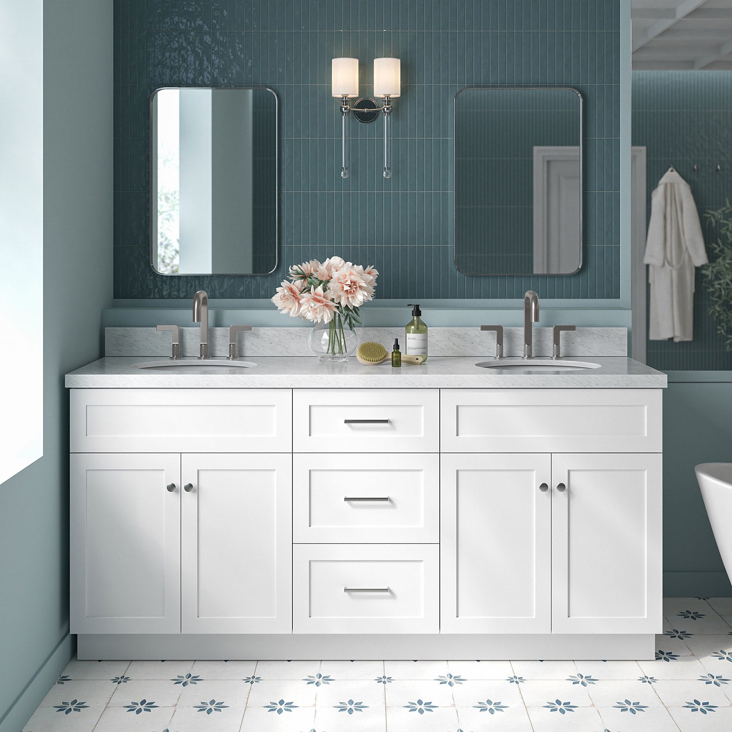 ARIEL F073DCWOVOWHT Hamlet 72-in White Undermount Double sink Bathroom Vanity with Carrara White Marble Marble Top
