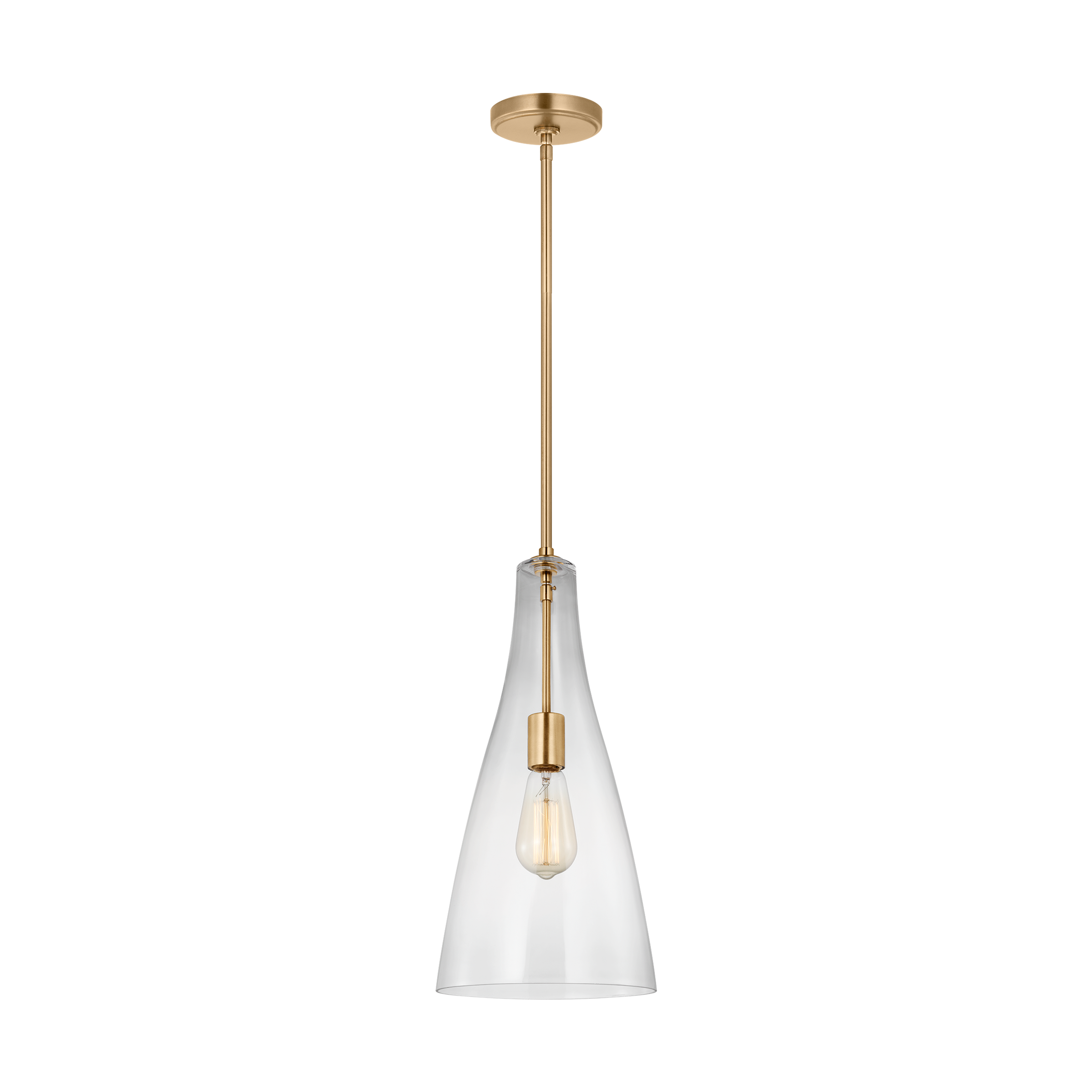 Generation Lighting 6537001-848 Arilda 1 -Light Satin Brass Modern/contemporary Clear glass Geometric Mini Hanging Pendant light
