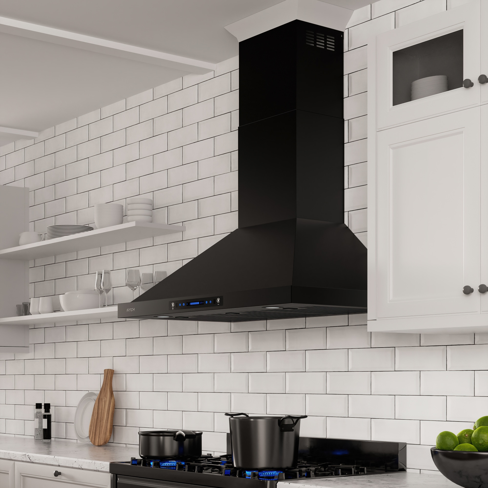 IKTCH 36-in 900-CFM Ducted Matte Black Wall-Mounted Range Hood with Charcoal Filter Stainless Steel | P0236H