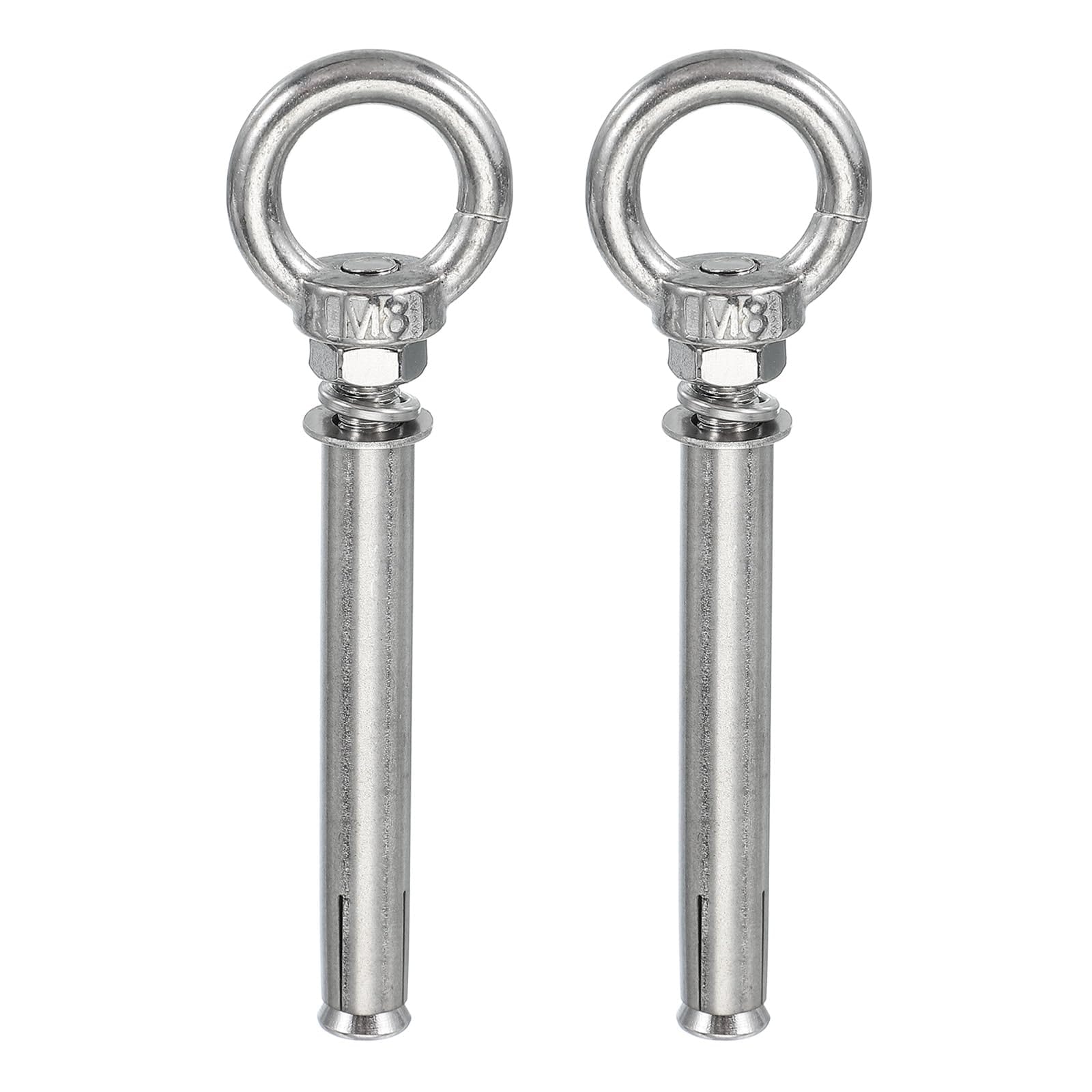 Aoibox  M8 x 100 mm 304 Stainless Steel Concrete Eye Bolts 2 Piece Silver Expansion Anchors with Ring
