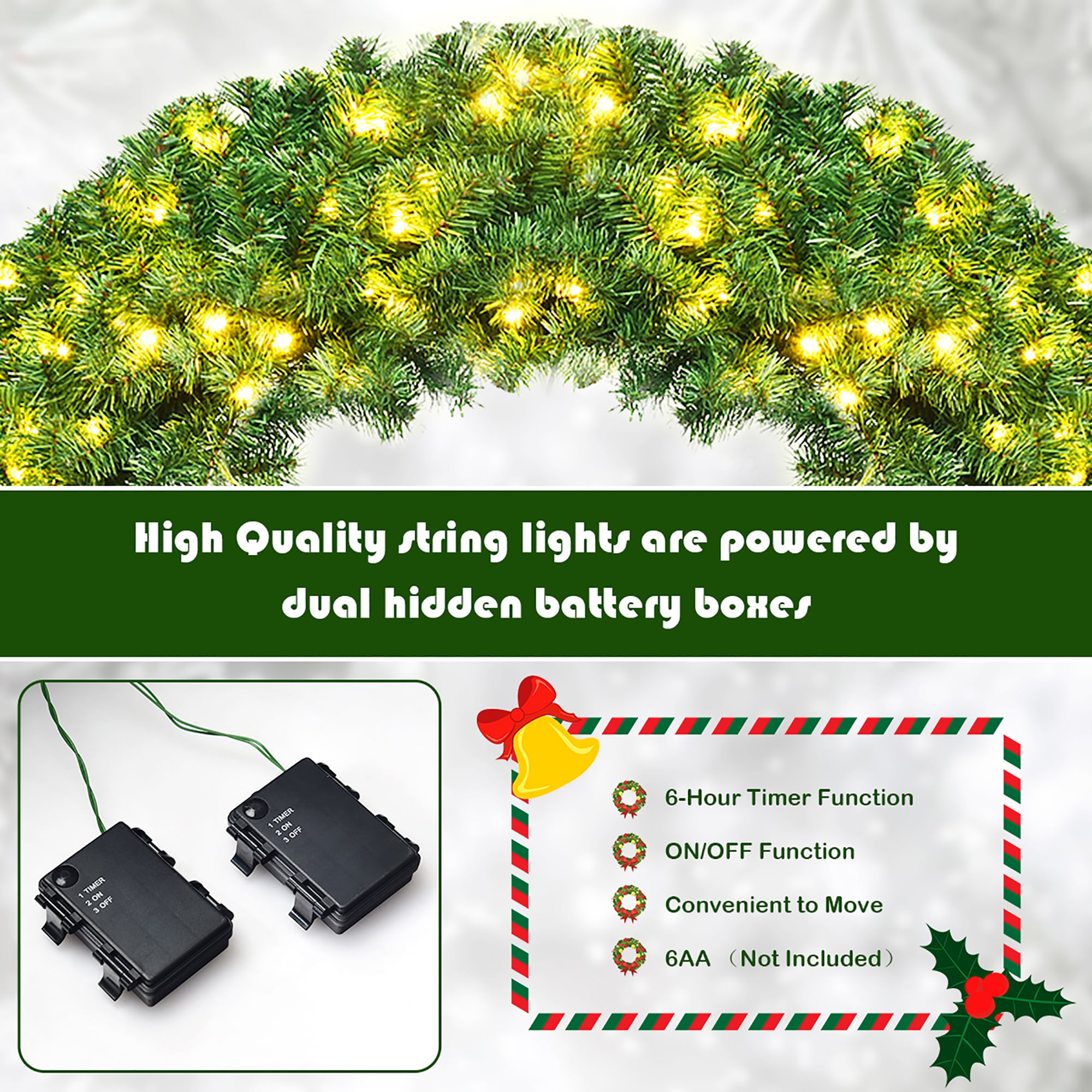 Costway CM22821 Artificial-Christmas-Wreaths - View #4