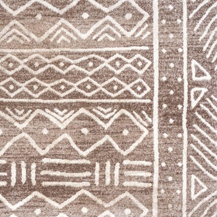 Ivory and Brown Geometric Washable Runner Rug
