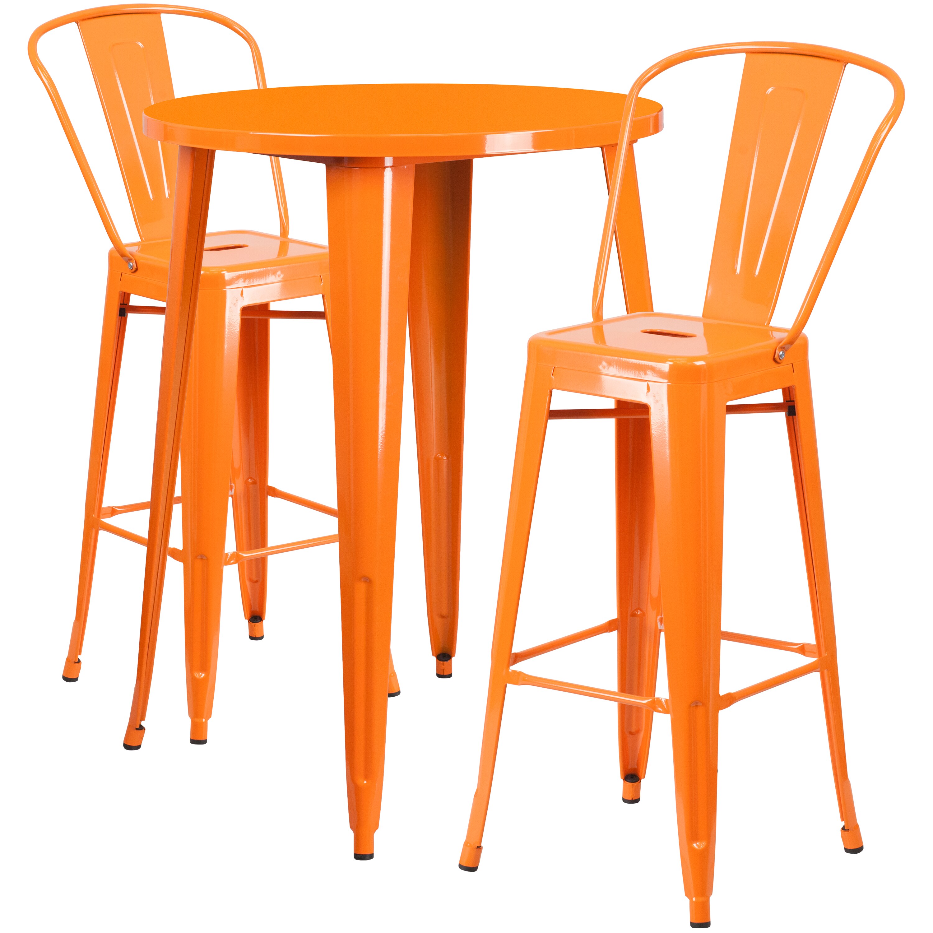 Flash Furniture 889142082286 Caron Commercial Grade 30-in Round Orange Metal Indoor-Outdoor Bar Table Set with 2 Cafe Stools