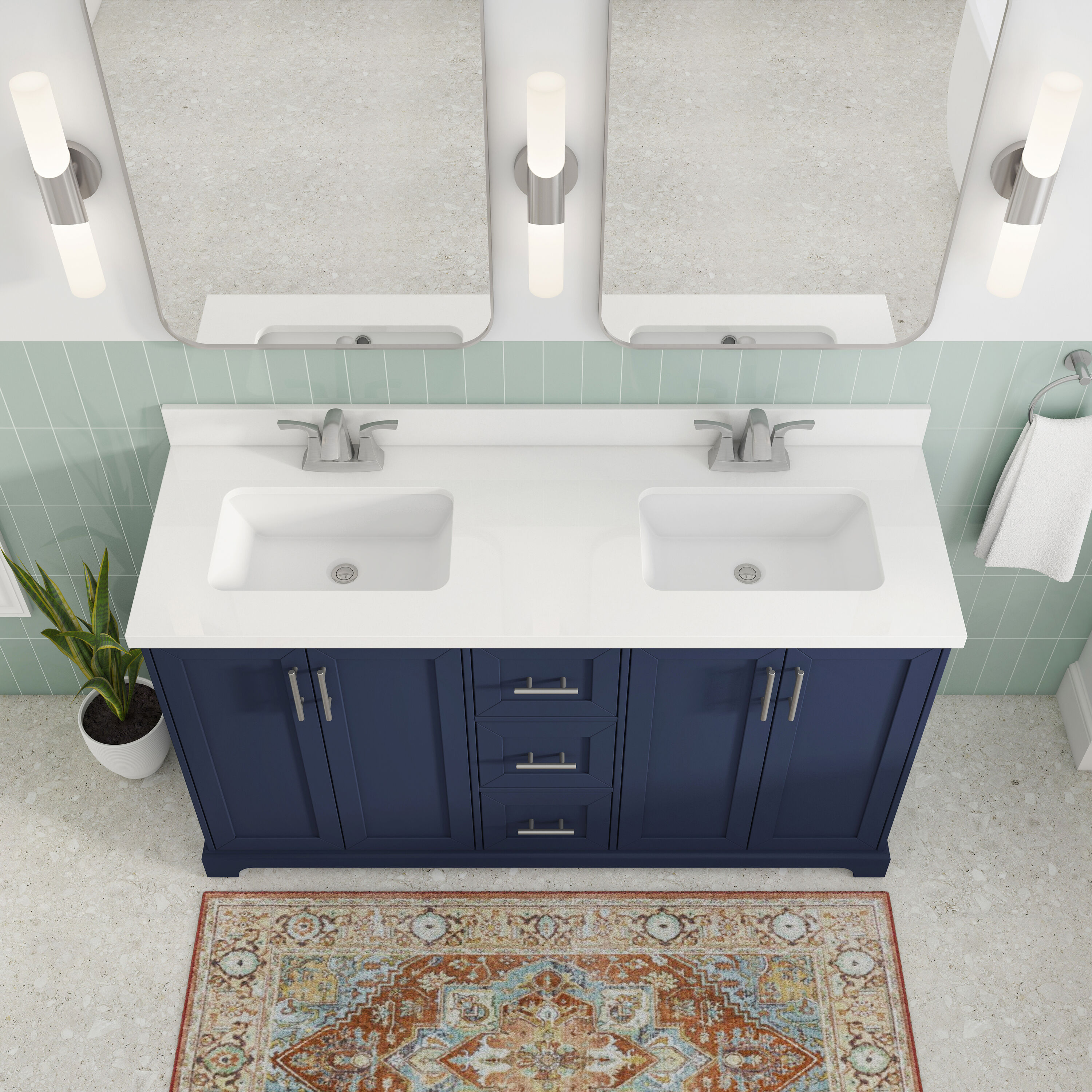 Ellia 72in Navy Blue Dual Sink Bathroom Vanity