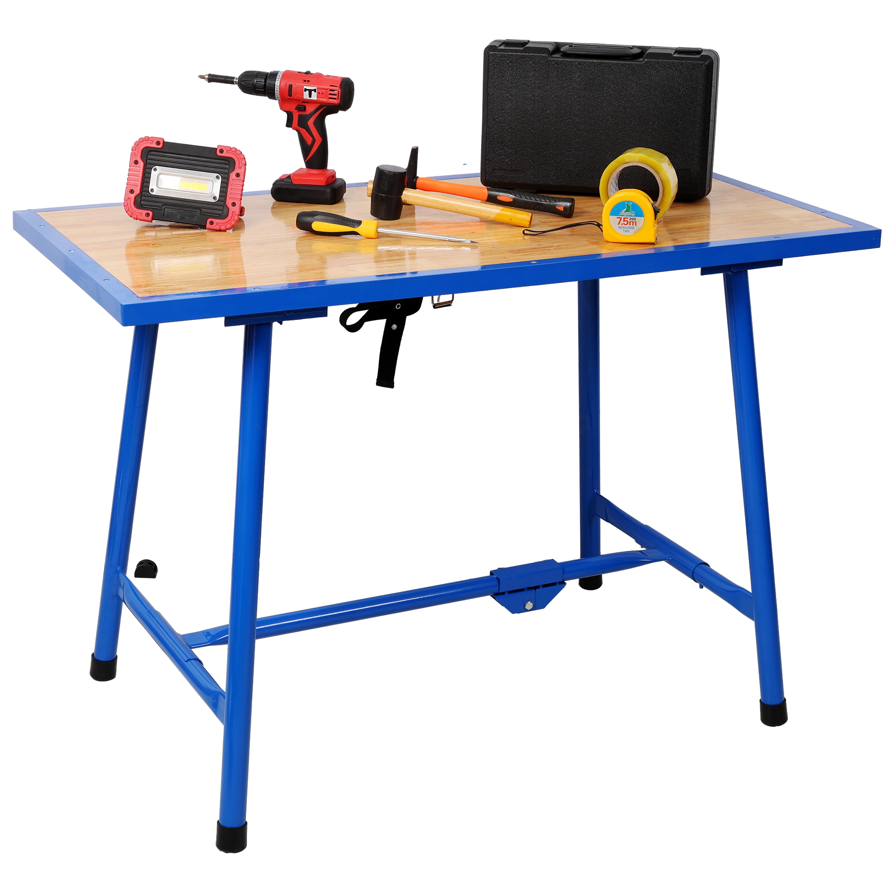 Anysun Foldable Multi Purpose Work Table 660 Lb Capacity Blue Wood and Steel for Garage and Workshop