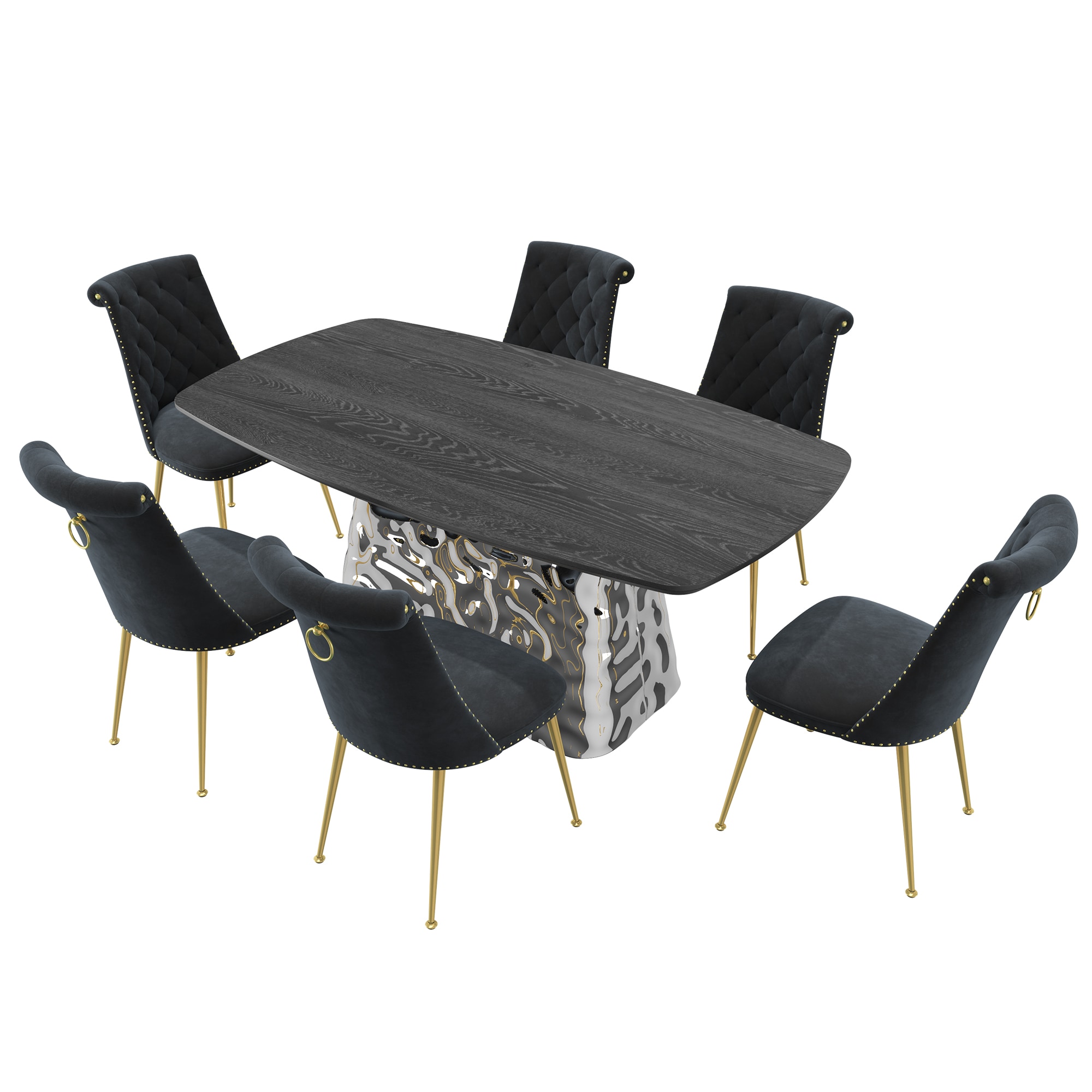 Clihome CL-1676D703BK Black Chair/Black Table Contemporary/Modern Dining Room Set with Rectangular Table ( Seats 6 )