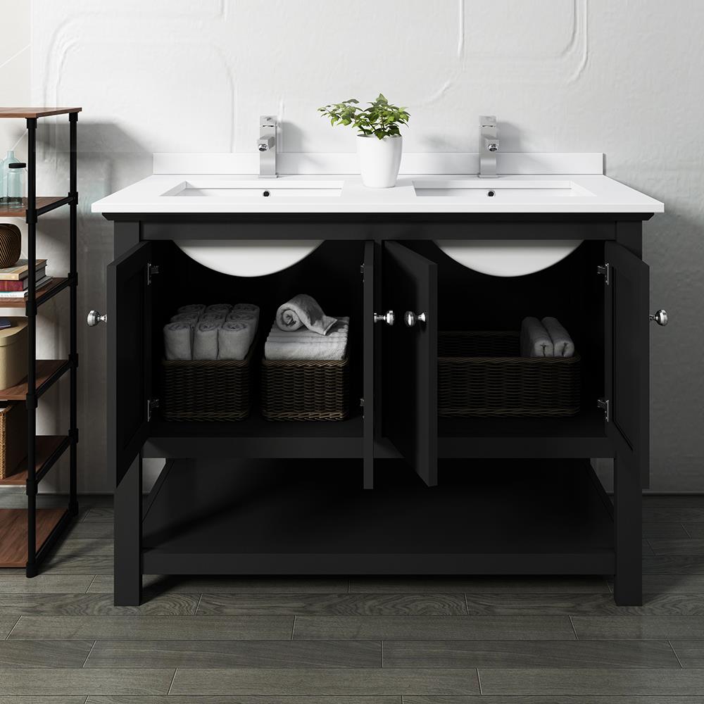 Fresca Manchester 48-in Black Undermount Double Sink Bathroom Vanity ...