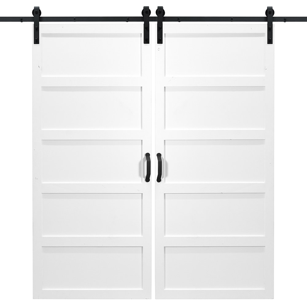 Dogberry DFIVE36NONEWHITDBHD 36-in x 84-in White Equal Knotty alder Wood Solid core Double Barn Door (Hardware Included)