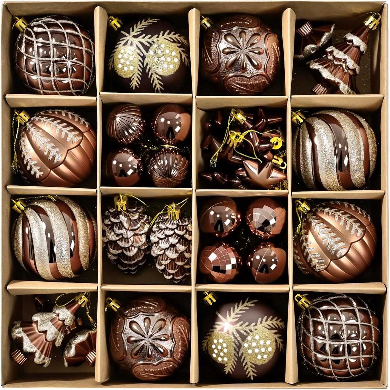 ZHANYIGY - Christmas Ball Ornaments Set 44ct 80mm Bronze Copper Gold Assorted Xmas Tree Ball Orn...