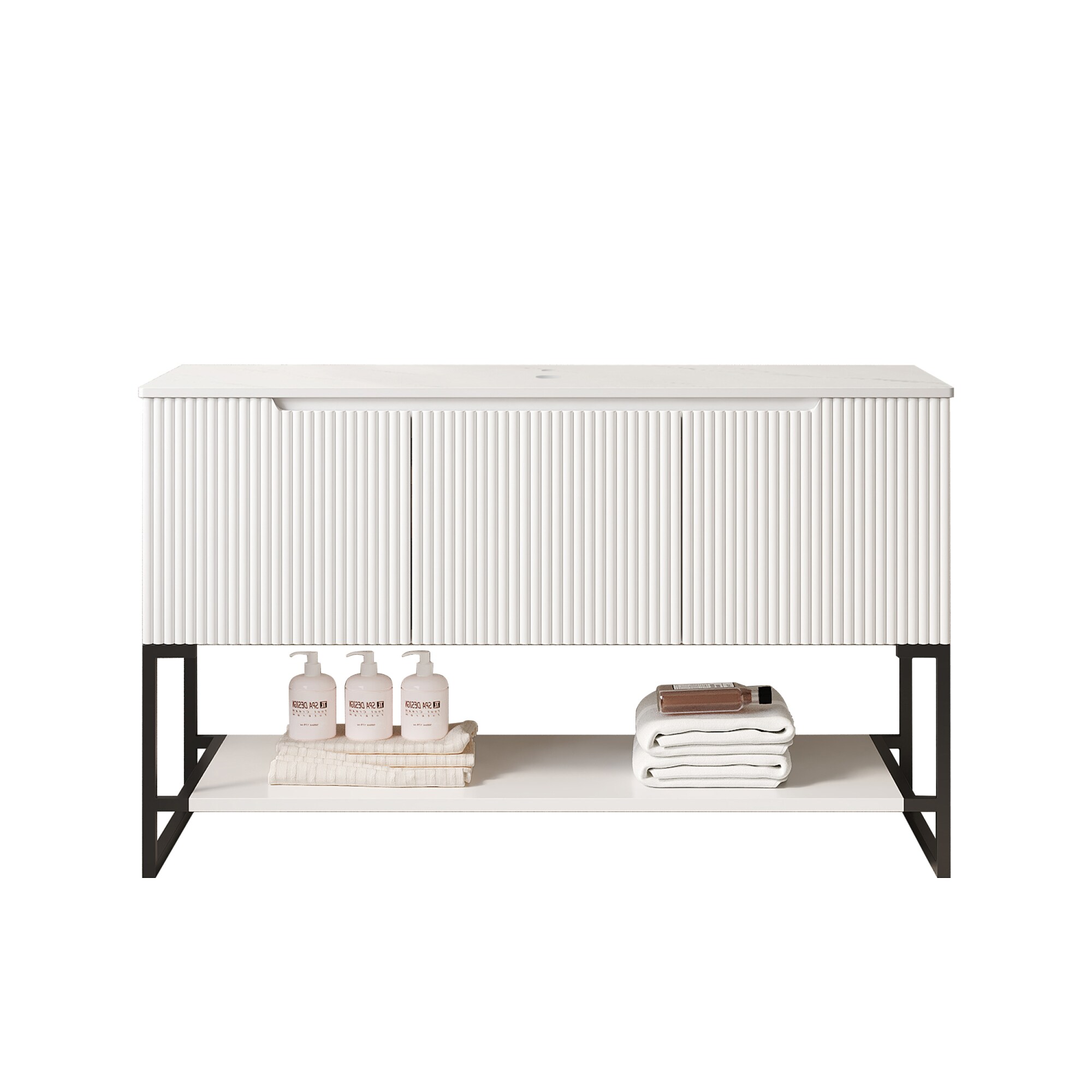 Roomfitters  48 Inch White Freestanding Bathroom Vanity Cabinet with Sintered Stone Countertop